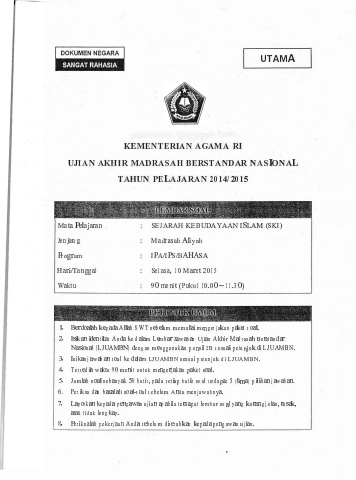 Soal Latihan UAMBN-UAM SKI MA Plus Kunci Jawaban (1)
