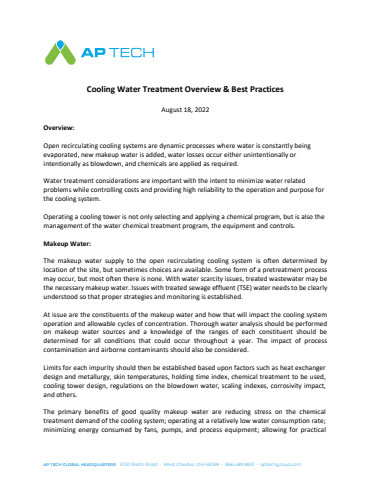 Cooling Water Treatment Overview & Best Practices