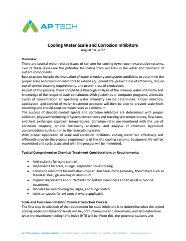 Cooling Water Scale and Corrosion Inhibitors