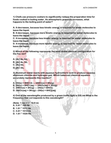 Chemstry ACT passpaper real