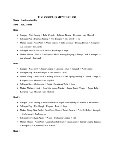ANNISA AMLUFIDA_TUGAS SIKLUS MENU 10 HARI