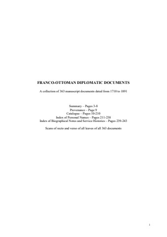 Franco Ottoman Diplomatic Documents 1710-1891