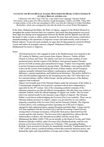 Letter of Ruler of Algiers to King of Great Britain 1752