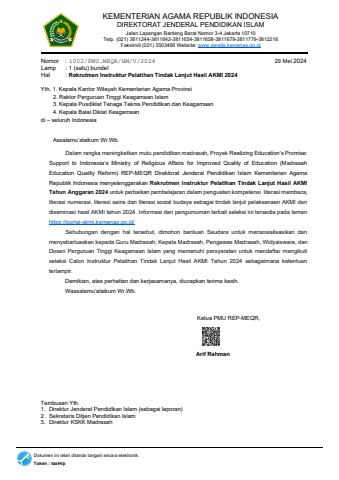 Surat Edaran Rekrutmen Instruktur Pelatihan Tindak Lanjut Hasil AKMI tahun 2024 (1) fiks