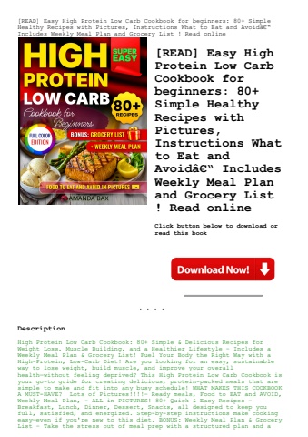 [read] easy high protein low carb cookbook for beginners 80+ simple healthy recipes with pictures  i