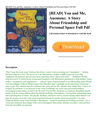 [read] you and me  anemone a story about friendship and personal space full pdf