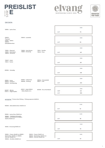 Elvang Preisliste Deutschland VK