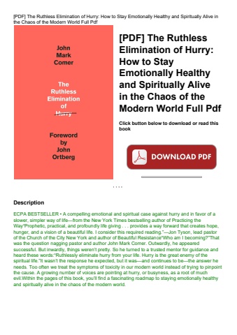 [pdf] the ruthless elimination of hurry how to stay emotionally healthy and spiritually alive in the