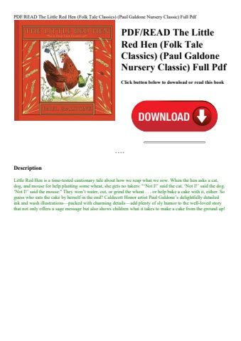 pdfread the little red hen (folk tale classics) (paul galdone nursery classic) full pdf