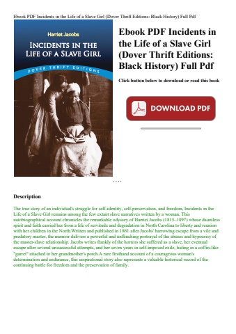 ebook pdf  incidents in the life of a slave girl (dover thrift editions black history) full pdf