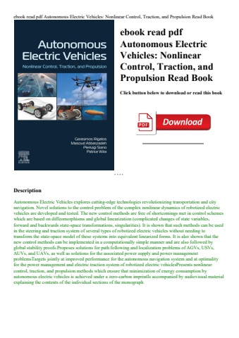 ebook read pdf autonomous electric vehicles nonlinear control  traction  and propulsion read book
