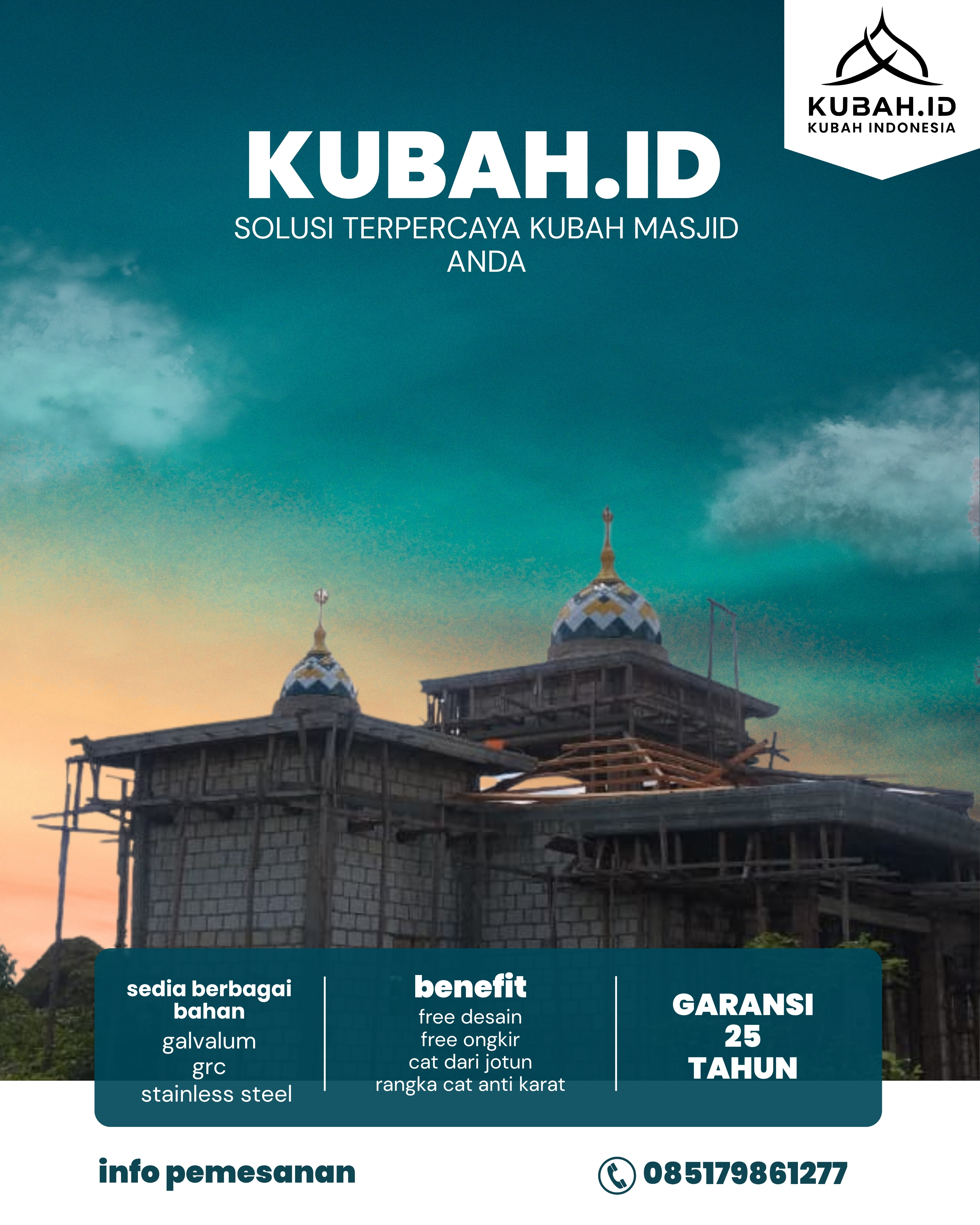JUAL KUBAH MASJID TAHAN LAMA DI KEC SEMATANG BORANG, KOTA PALEMBANG, SUMATERA SELATAN (WA: 085179861277)