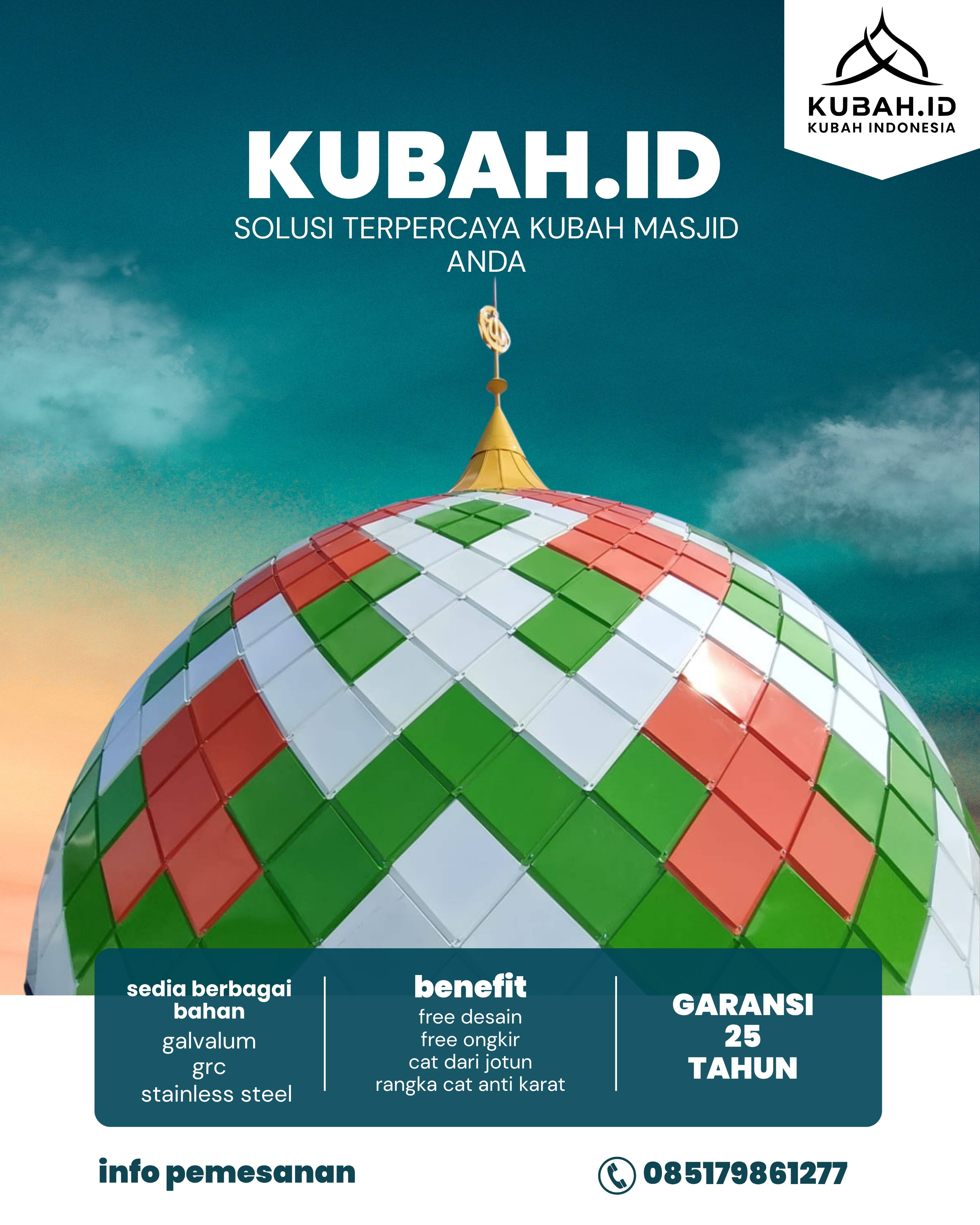 JUAL KUBAH MASJID TAHAN LAMA DI KEC ILIR BARAT I, KOTA PALEMBANG, SUMATERA SELATAN (WA: 085179861277)