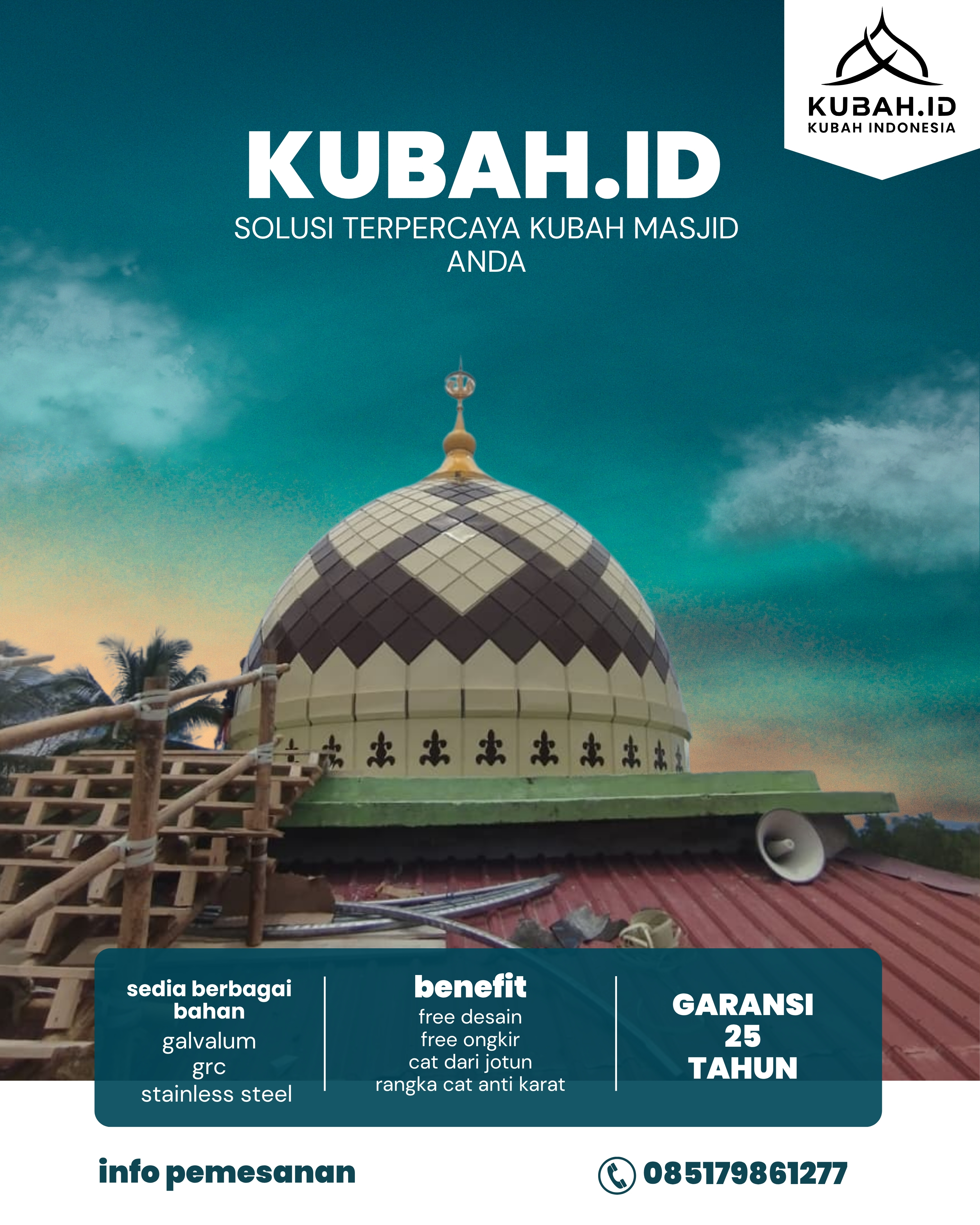 JUAL KUBAH MASJID PREMIUM DI KEC TRIMURJO, KAB LAMPUNG TENGAH, LAMPUNG (WA: 085179861277)