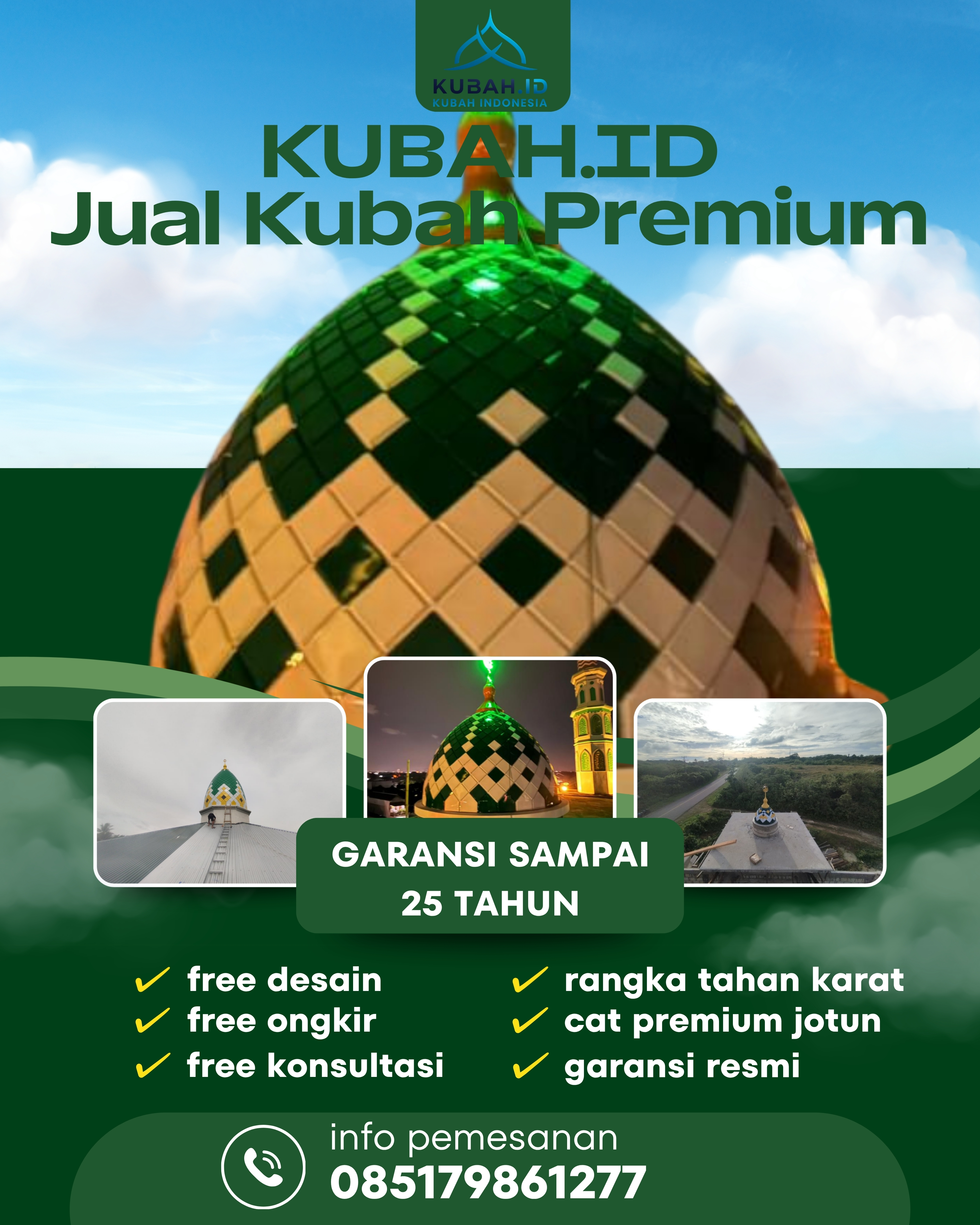 JUAL KUBAH MASJID PREMIUM DI KEC KUALA, KAB LANGKAT, SUMATERA UTARA (WA: 085179861277)