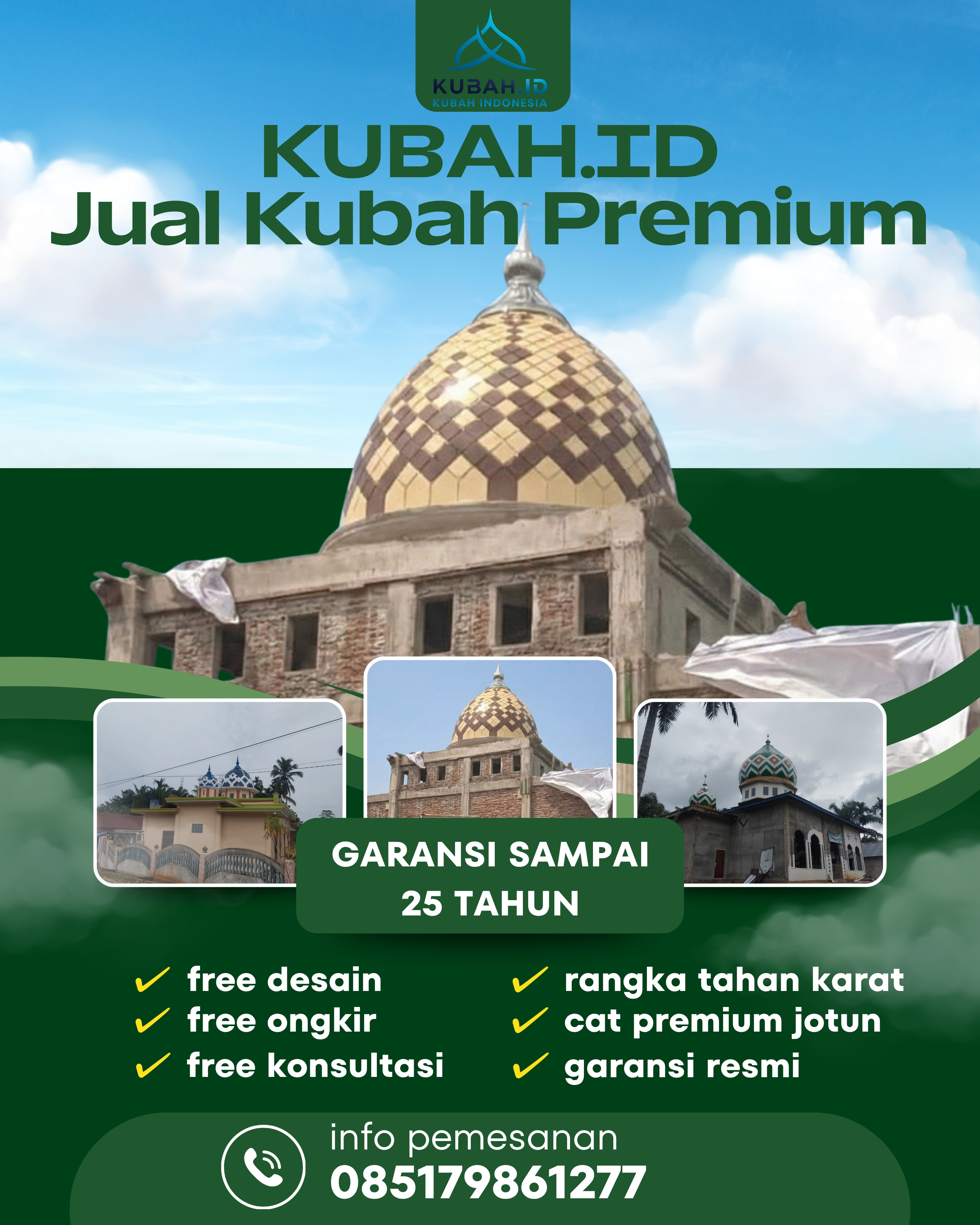 PABRIK KUBAH MASJID MODERN DI KEC BERINGIN, KAB DELI SERDANG, SUMATERA UTARA (WA: 085179861277)