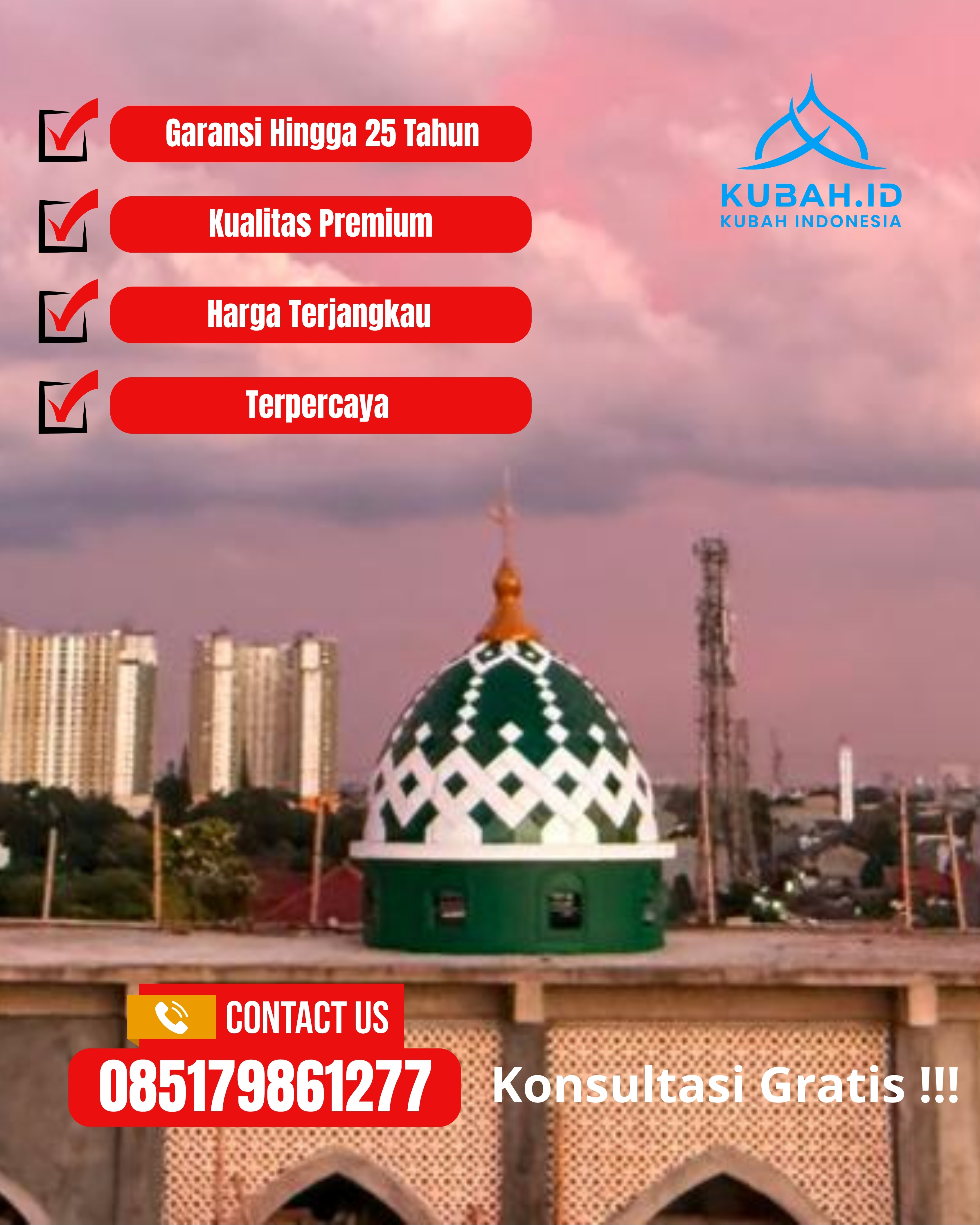 JUAL KUBAH MASJID PREMIUM DI KEC MAJALENGKA, KAB MAJALENGKA, JABAR (WA: 085179861277)