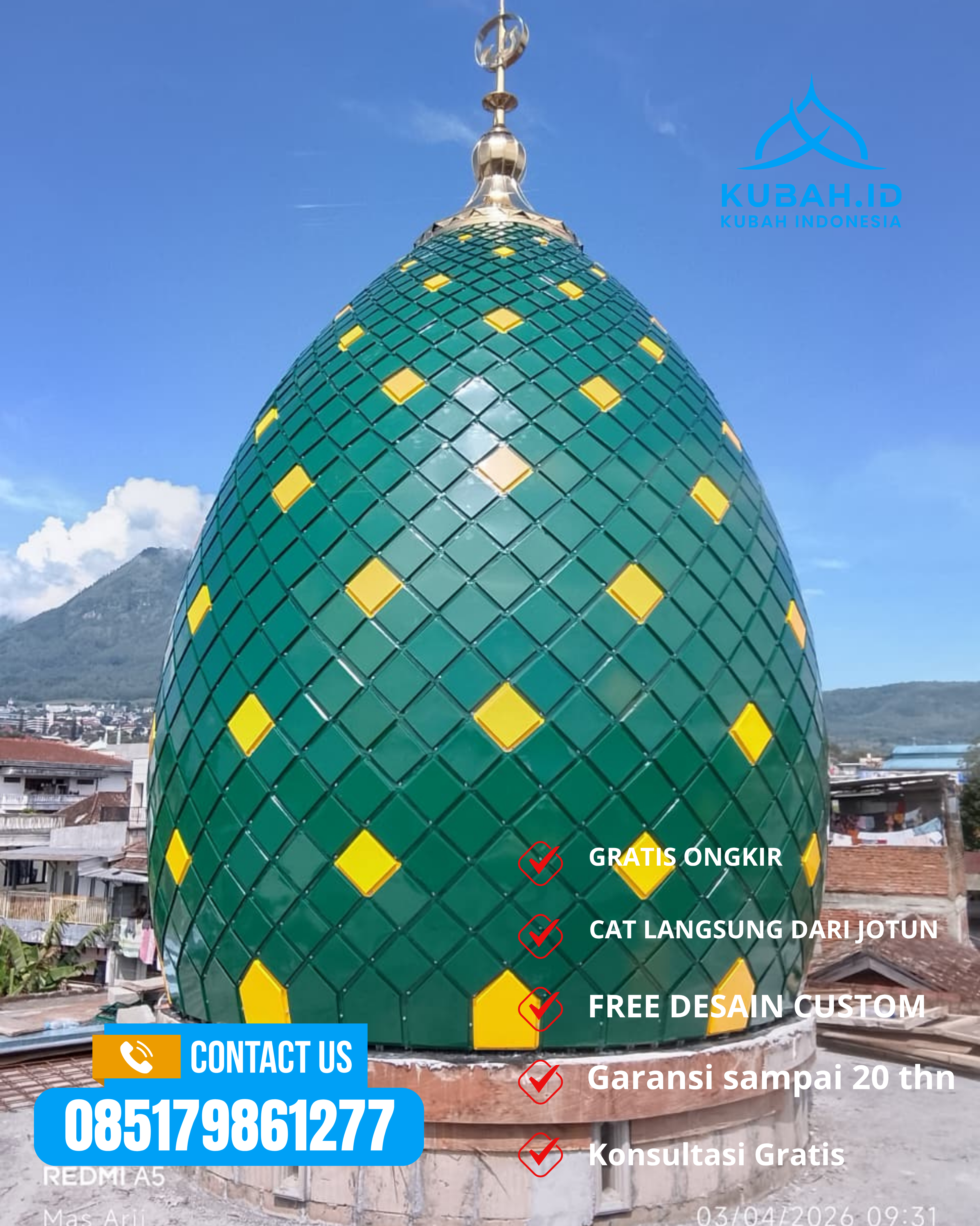 JUAL KUBAH MASJID PREMIUM DI KEC KENDARI BARAT, KOTA KENDARI, SULTRA (WA: 085179861277)