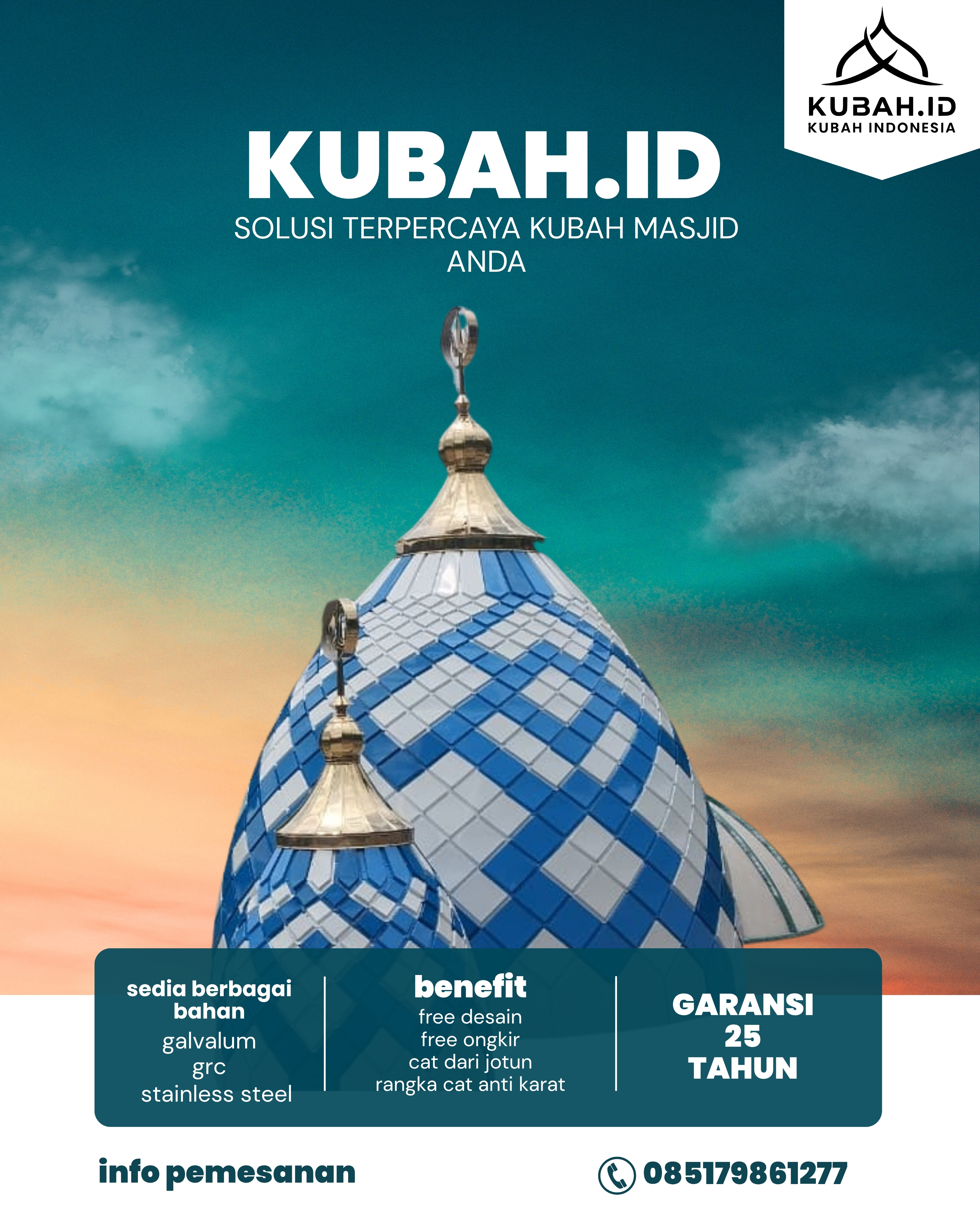 JUAL KUBAH MASJID TAHAN LAMA DI KEC RAJABASA, KOTA BANDAR LAMPUNG, LAMPUNG (WA: 085179861277)