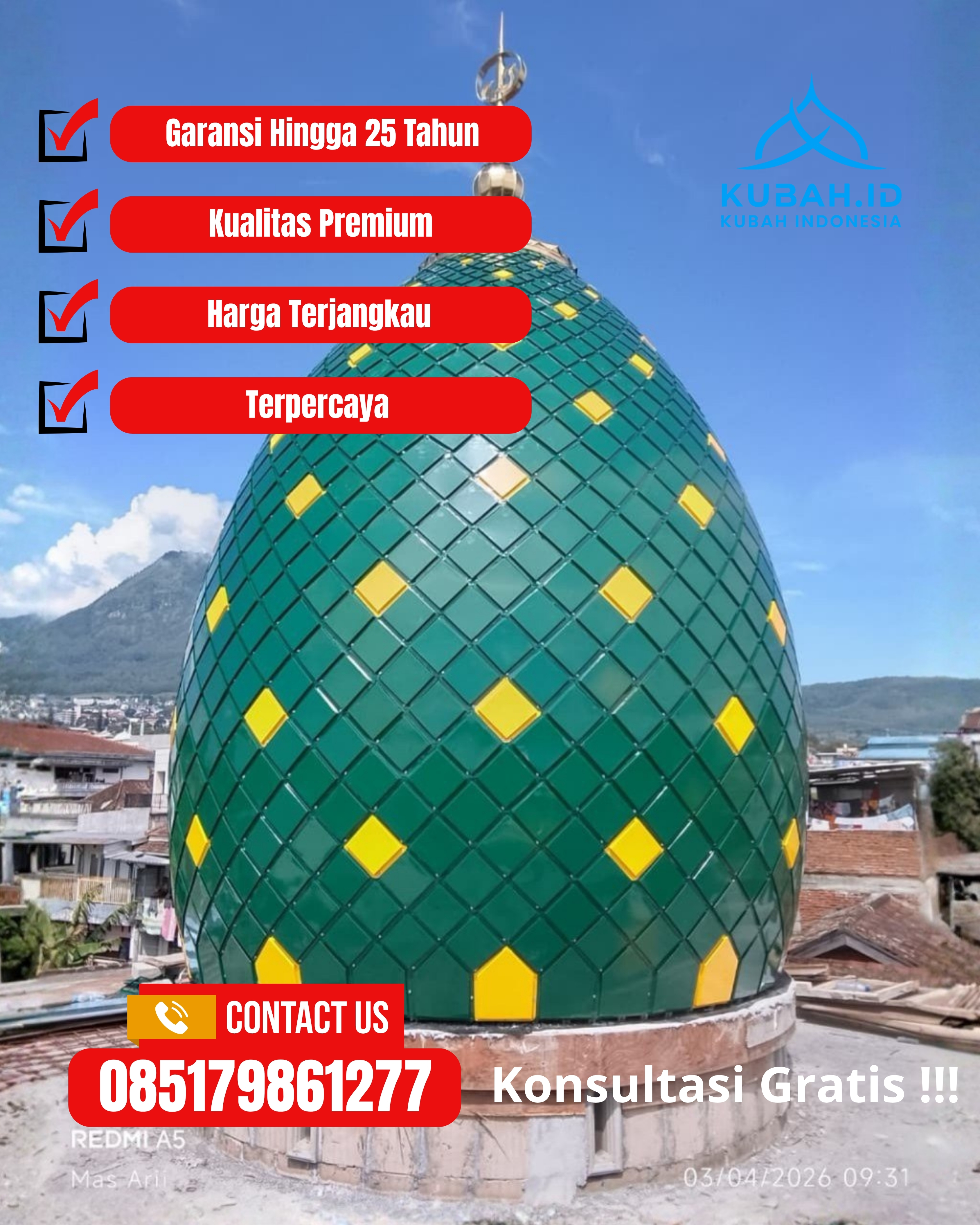 JUAL KUBAH MASJID PREMIUM DI KEC TEGAL TIMUR, KOTA TEGAL, JATENG (WA: 085179861277)