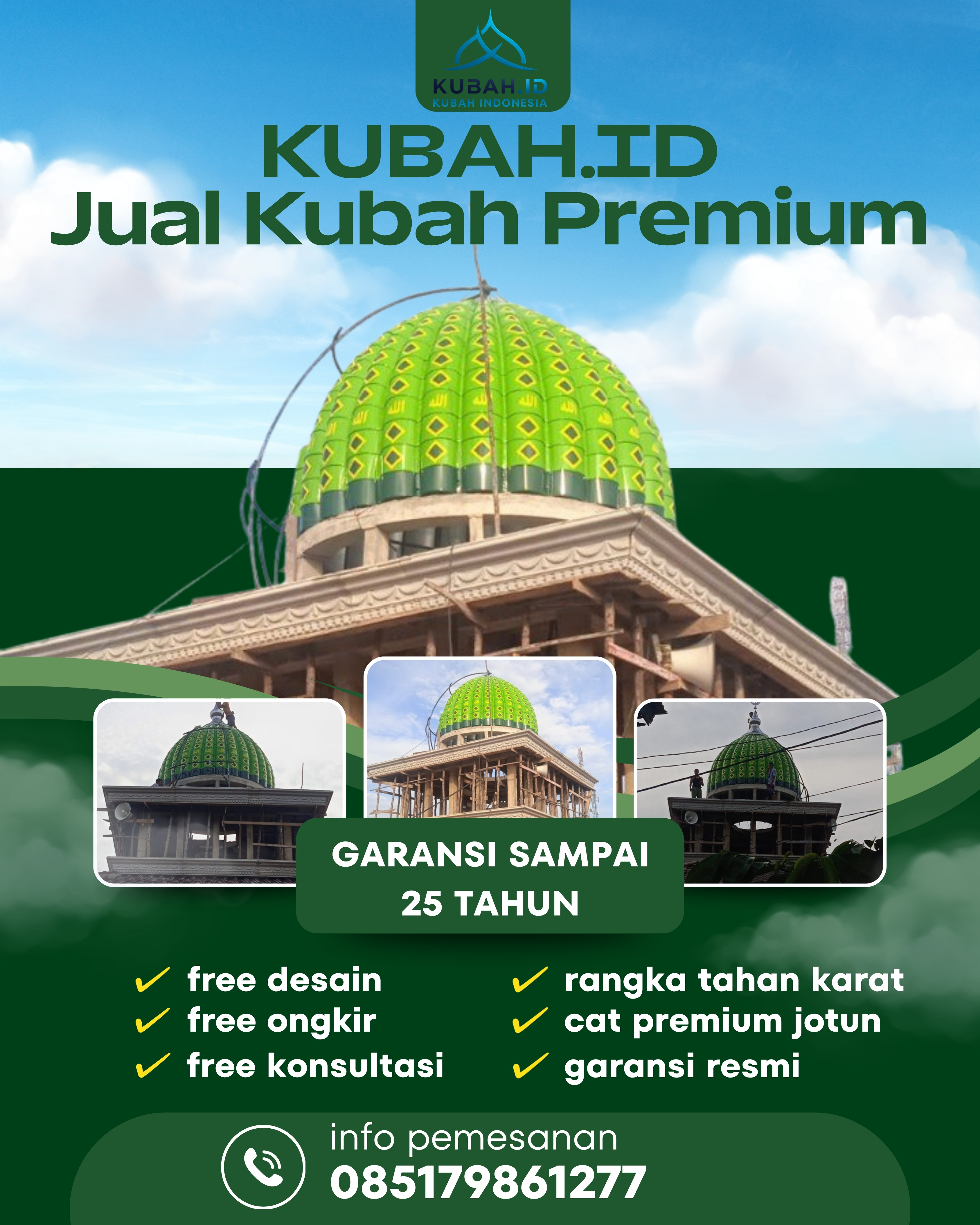 KUBAH MASJID HARGA TERJANGKAU DI KEC KABANJAHE, KAB KARO, SUMATERA UTARA (WA: 085179861277)
