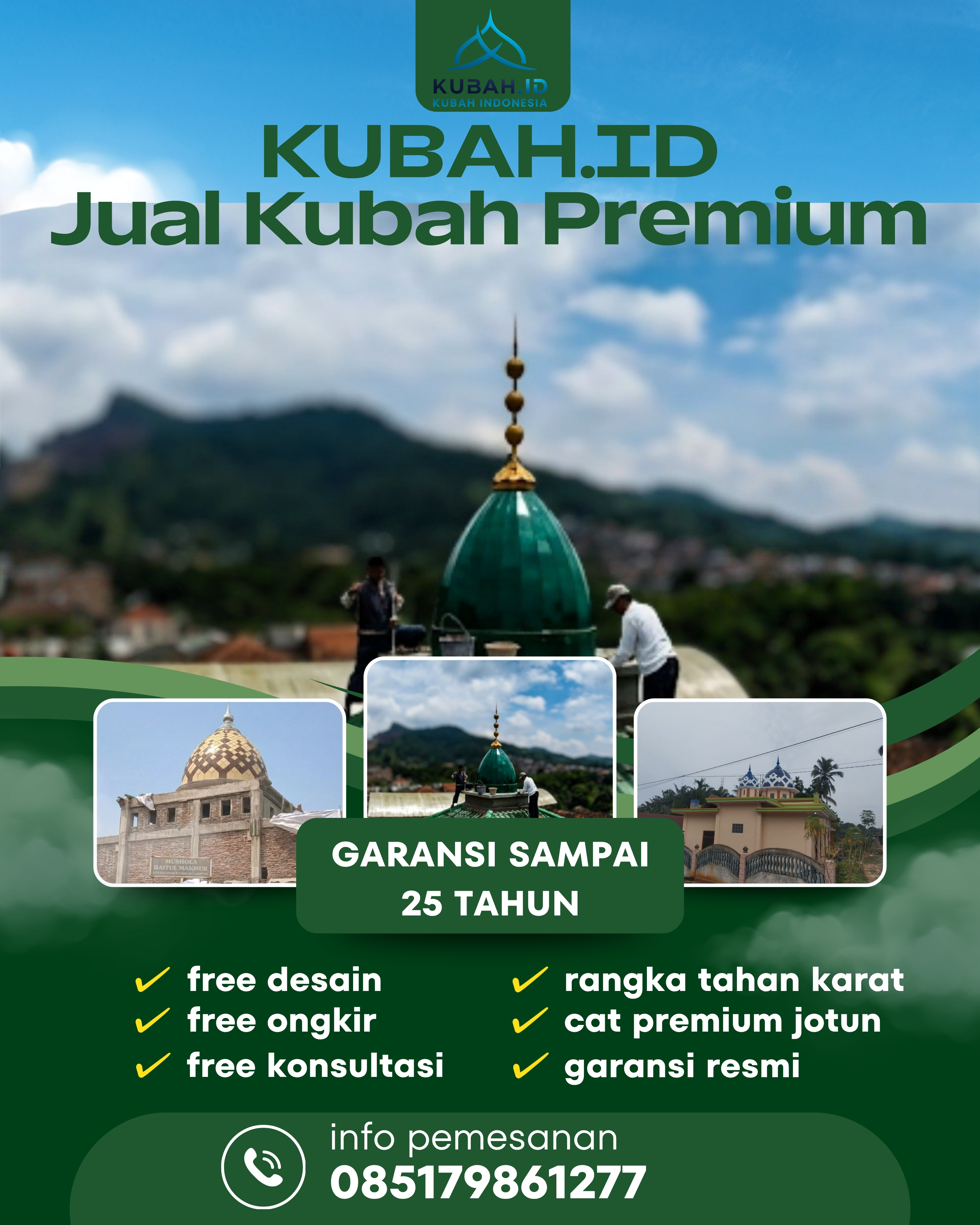JUAL KUBAH MASJID PREMIUM DI KEC BIRU-BIRU, KAB DELI SERDANG, SUMATERA UTARA (WA: 085179861277)