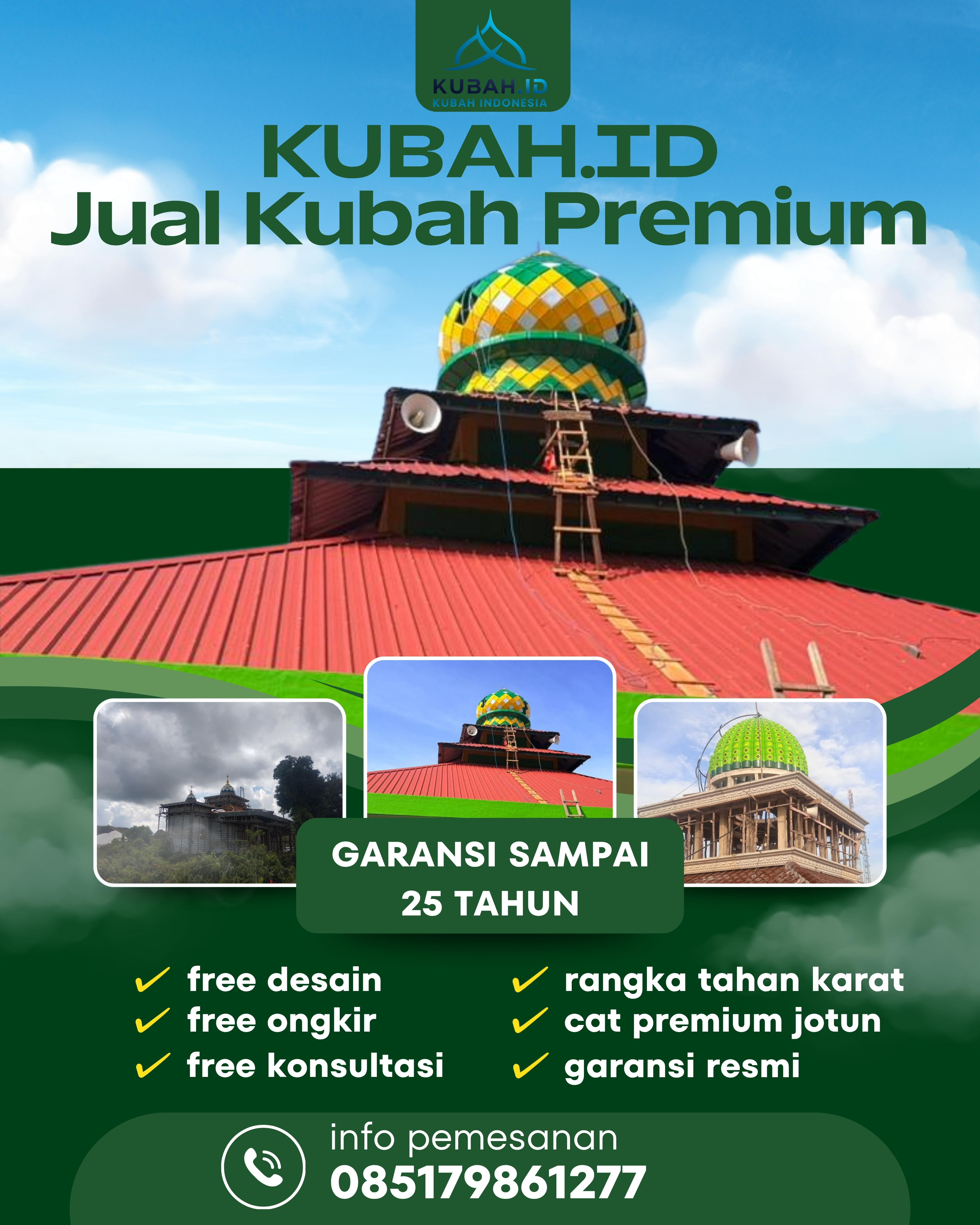 JUAL KUBAH MASJID PREMIUM DI KEC BANDAR HULUAN, KAB SIMALUNGUN, SUMATERA UTARA (WA: 085179861277)