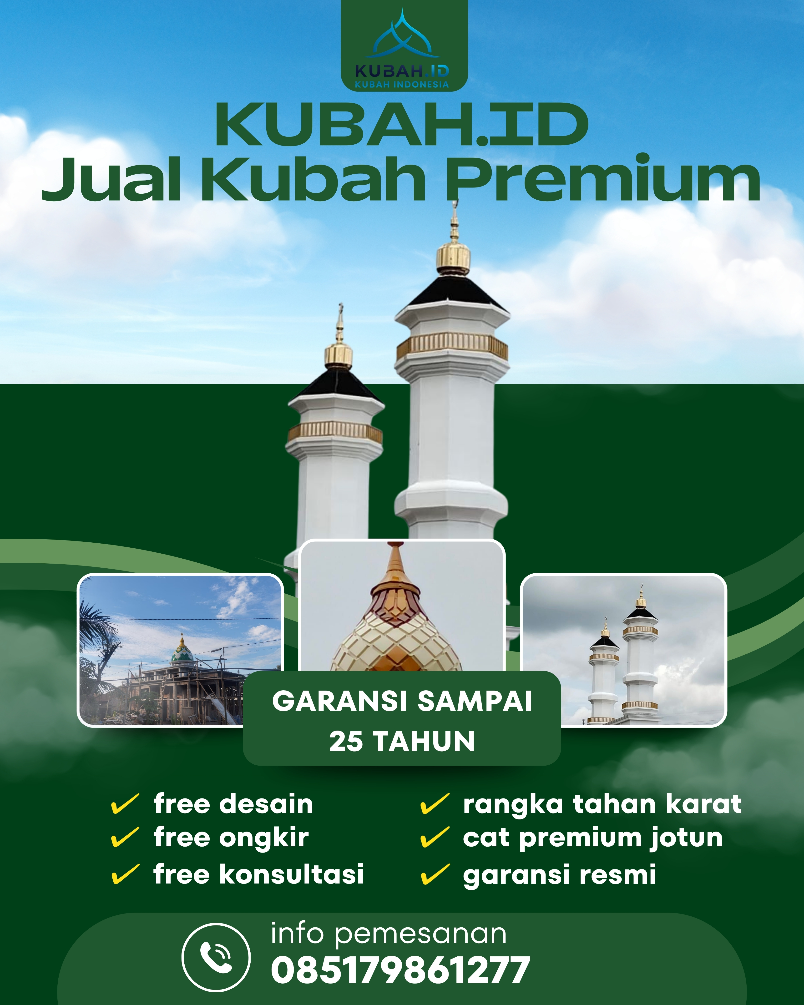 JUAL KUBAH MASJID PREMIUM DI KEC GUNUNGSITOLI, KOTA GUNUNGSITOLI, SUMATERA UTARA (WA: 085179861277)