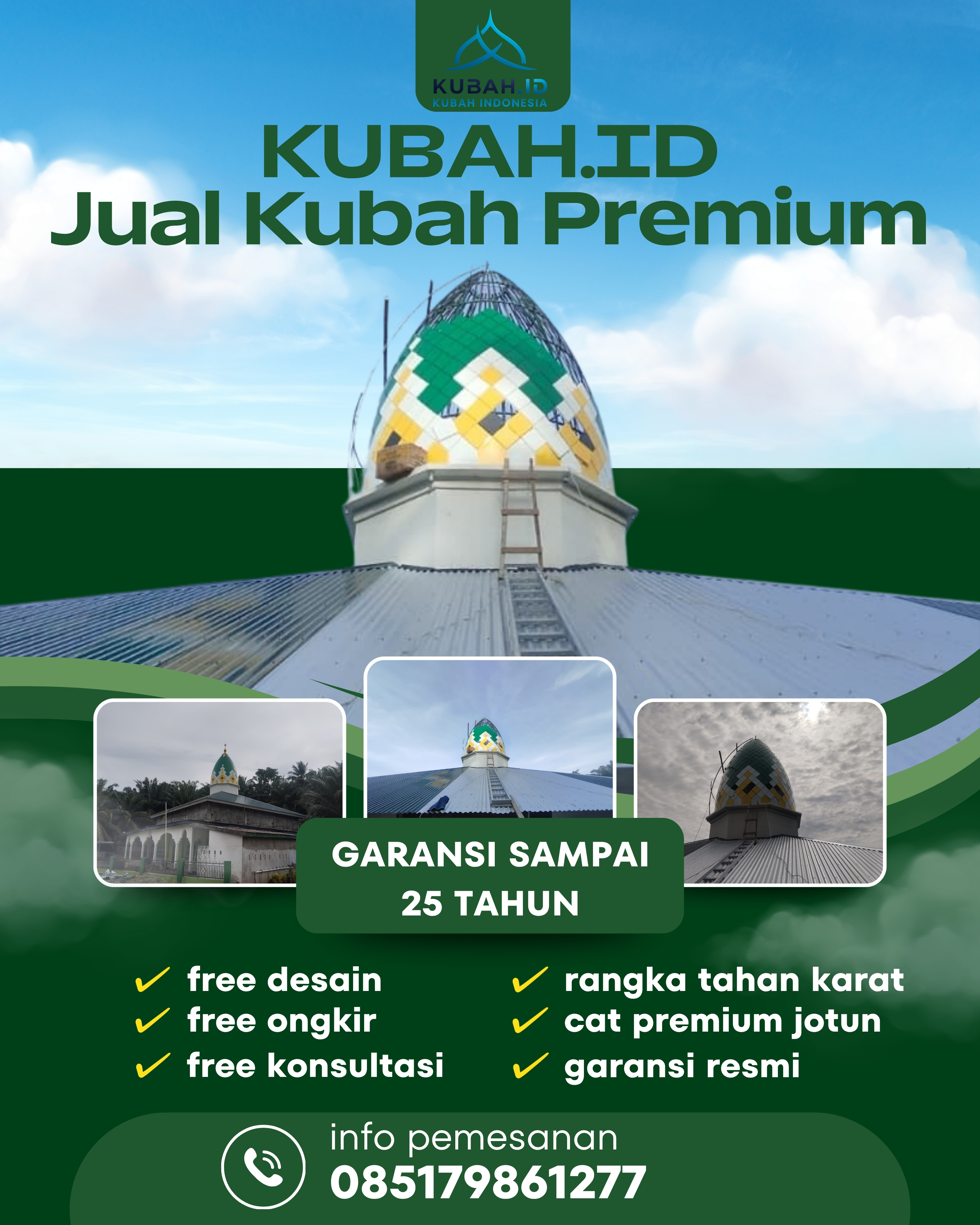 KUBAH MASJID DESAIN ELEGAN DI KEC DOLOK BATU NANGGAR, KAB SIMALUNGUN, SUMATERA UTARA (WA: 085179861277)