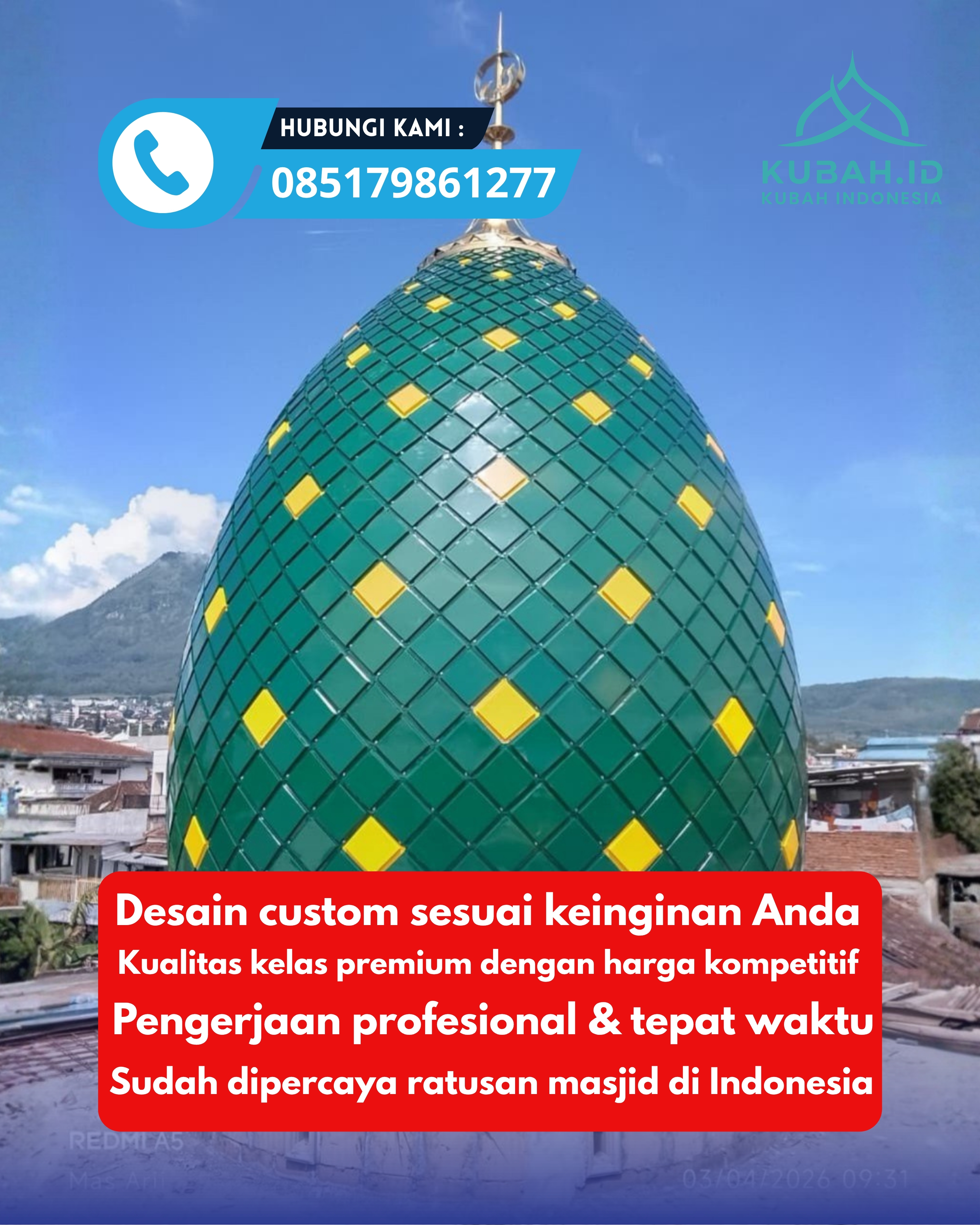 JUAL KUBAH MASJID TAHAN LAMA DI KEC PURBALINGGA, KAB PURBALINGGA, JATENG (WA: 085179861277)