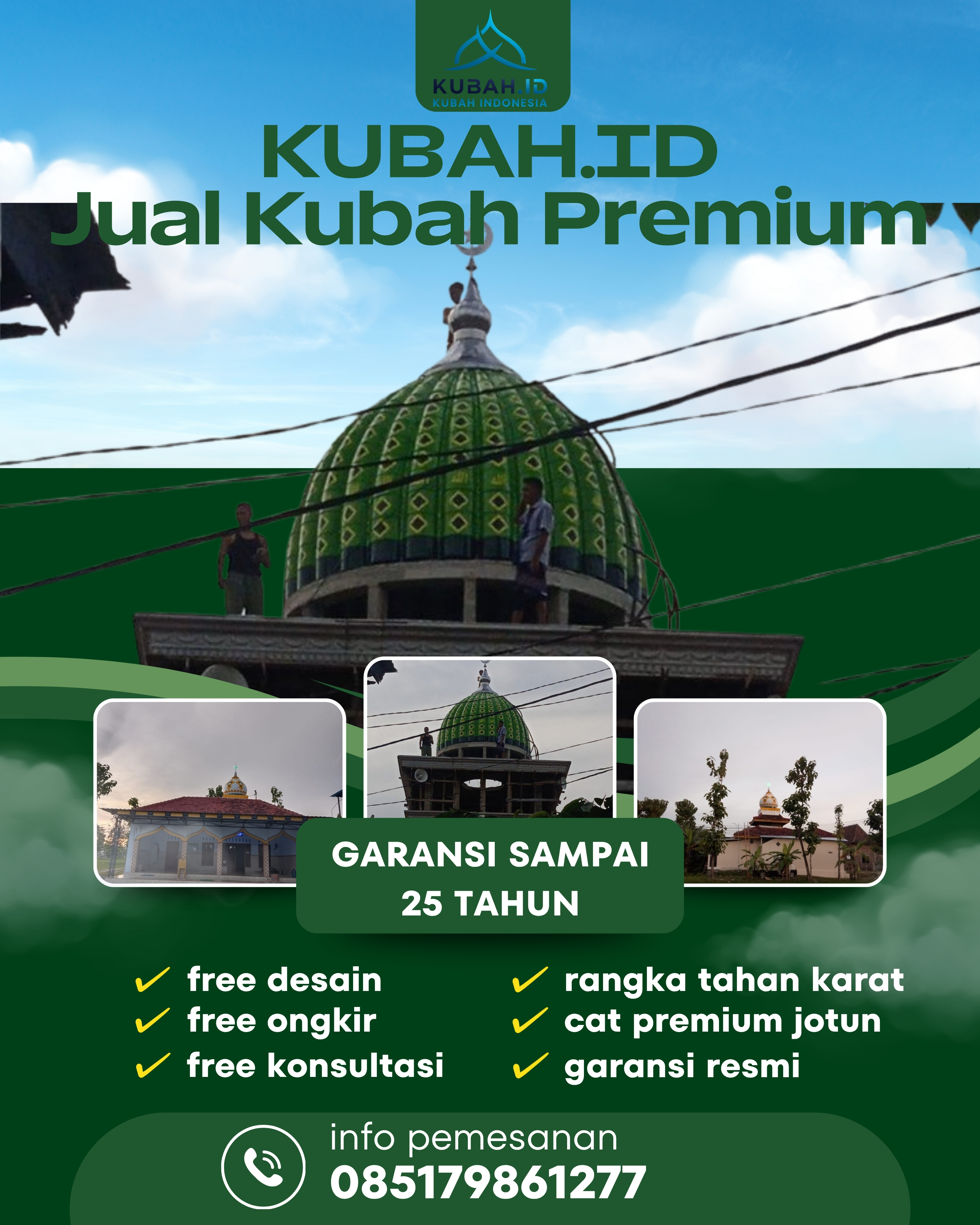 JUAL KUBAH MASJID TAHAN LAMA DI KEC DOLAT RAYAT, KAB KARO, SUMATERA UTARA (WA: 085179861277)
