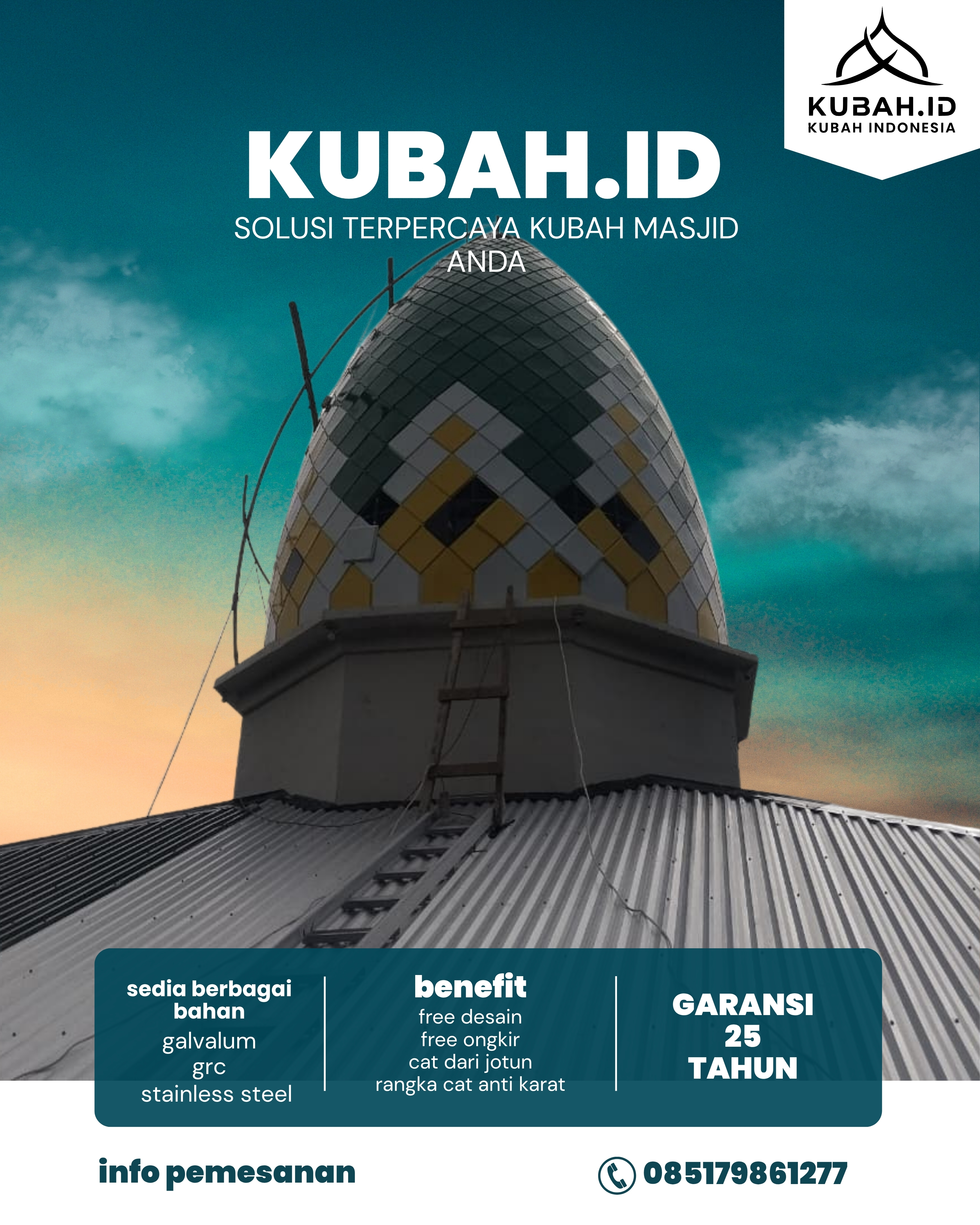 KUBAH MASJID DESAIN ELEGAN DI KEC GANDUS, KOTA PALEMBANG, SUMATERA SELATAN (WA: 085179861277)