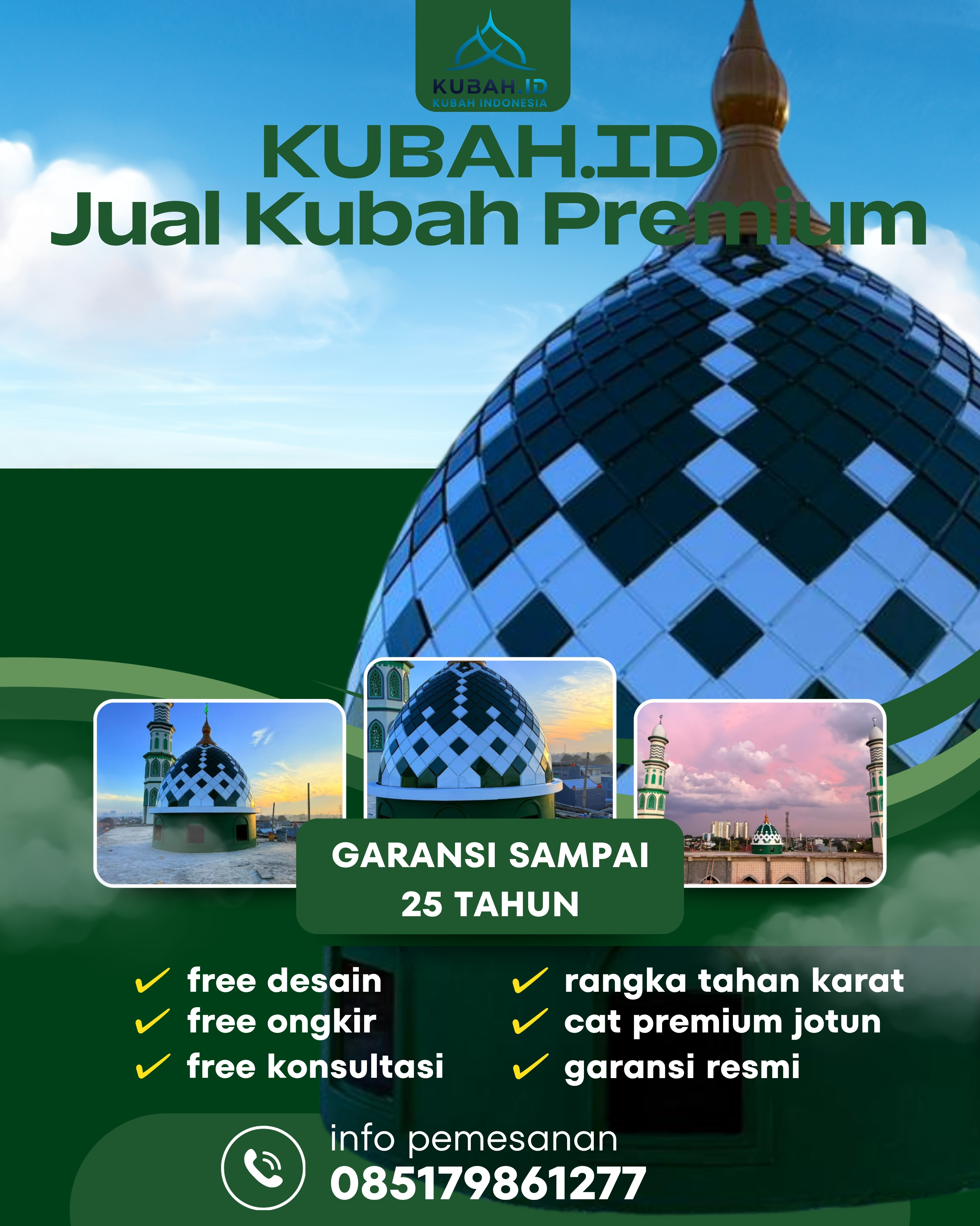 JUAL KUBAH MASJID TAHAN LAMA DI KEC PADANG BARAT, KOTA PADANG, SUMATERA BARAT (WA: 085179861277)