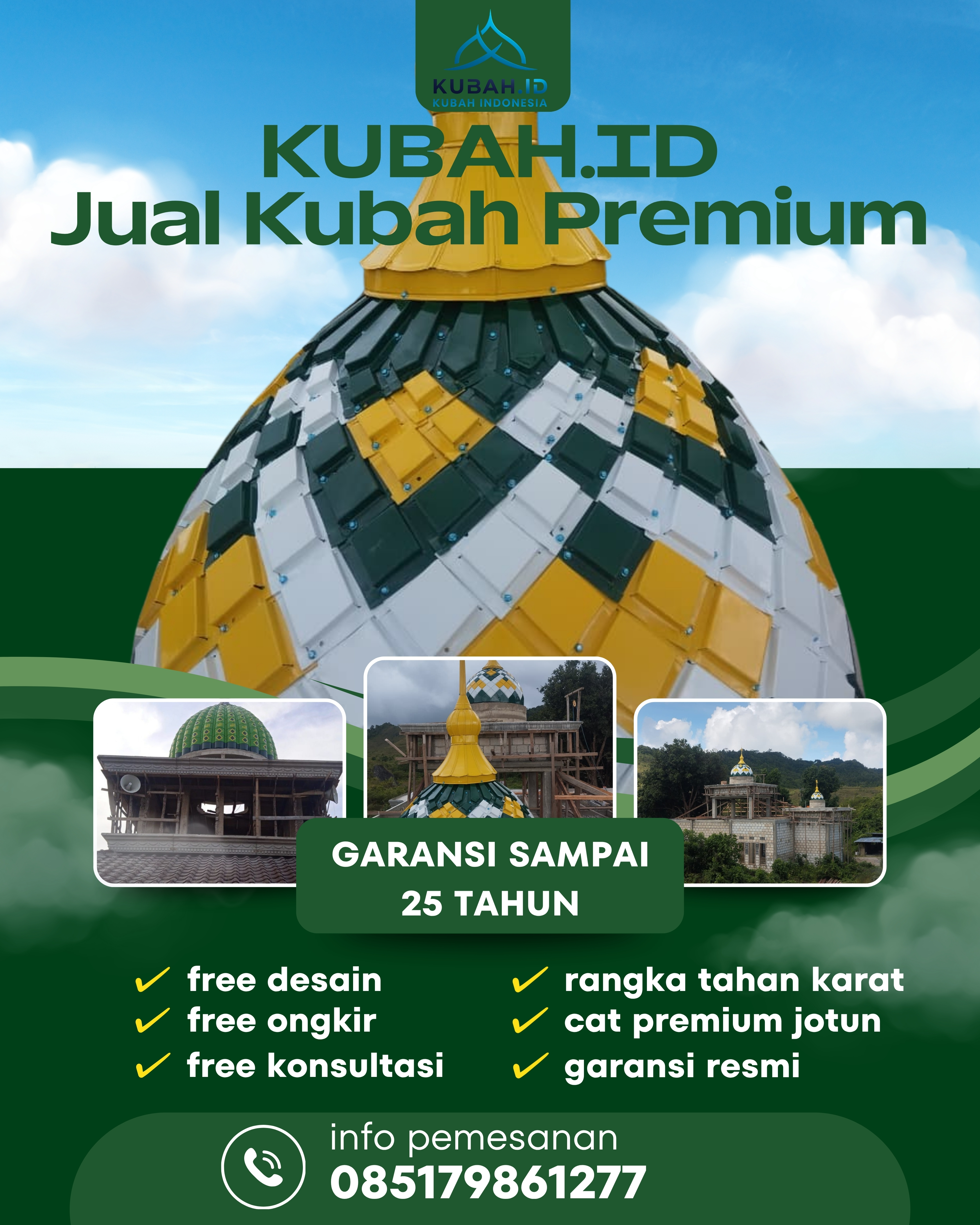 KUBAH MASJID DESAIN ELEGAN DI KEC BESITANG, KAB LANGKAT, SUMATERA UTARA (WA: 085179861277)