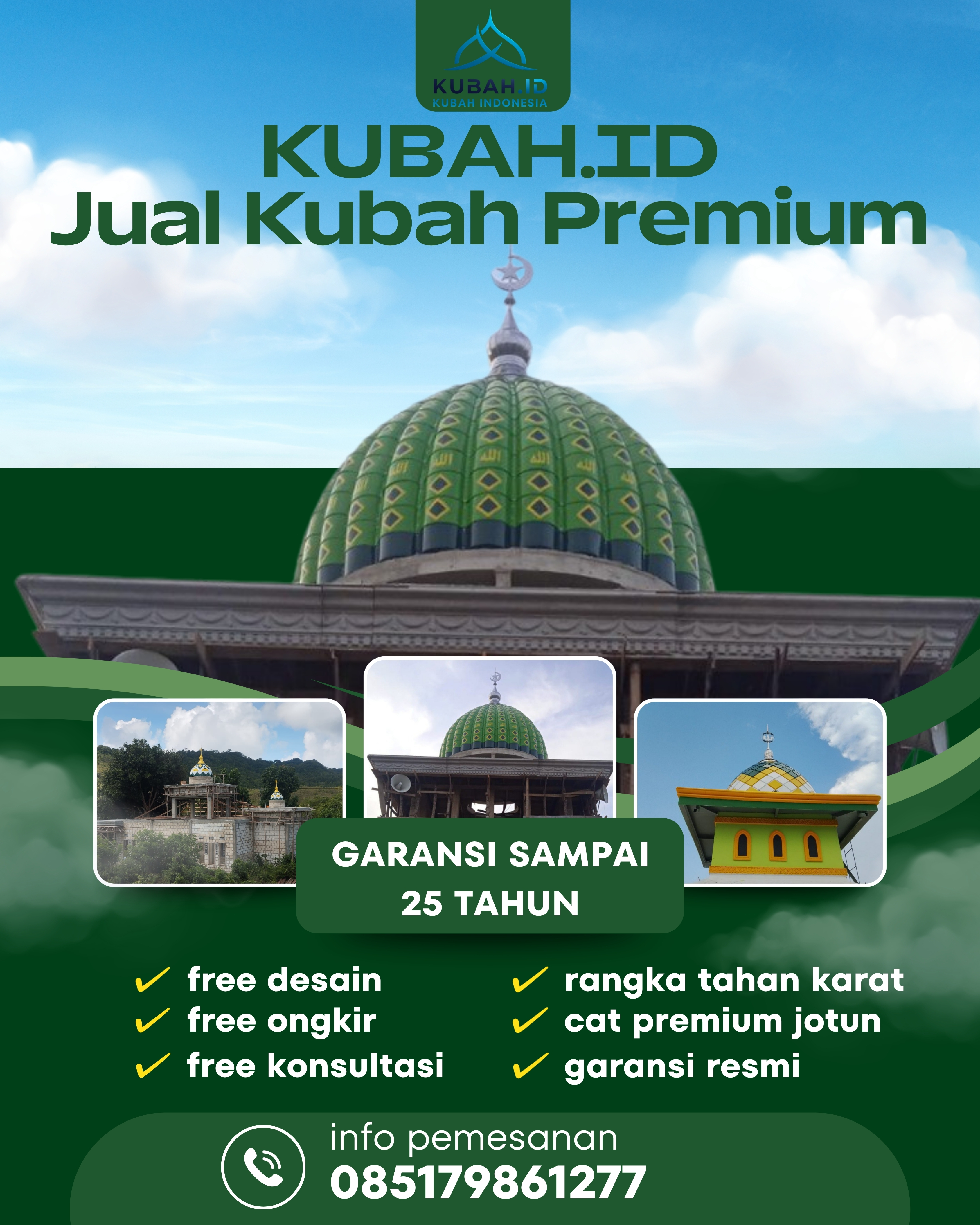 PRODUSEN KUBAH MASJID EKSKLUSIF DI KEC BATANG SERANGAN, KAB LANGKAT, SUMATERA UTARA (WA: 085179861277)
