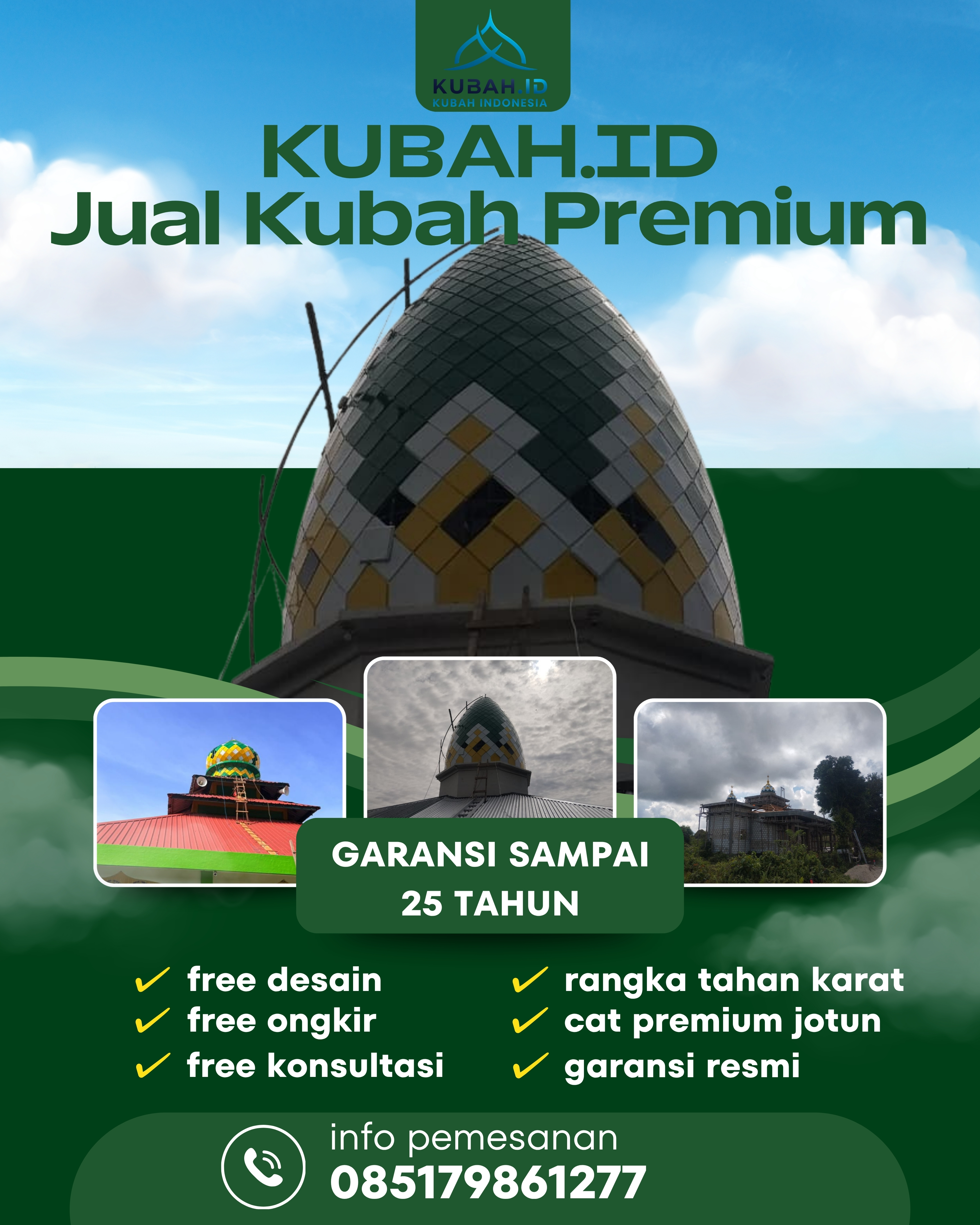 PUSAT KUBAH MASJID BERKUALITAS DI KEC BANDAR MASILAM, KAB SIMALUNGUN, SUMATERA UTARA (WA: 085179861277)