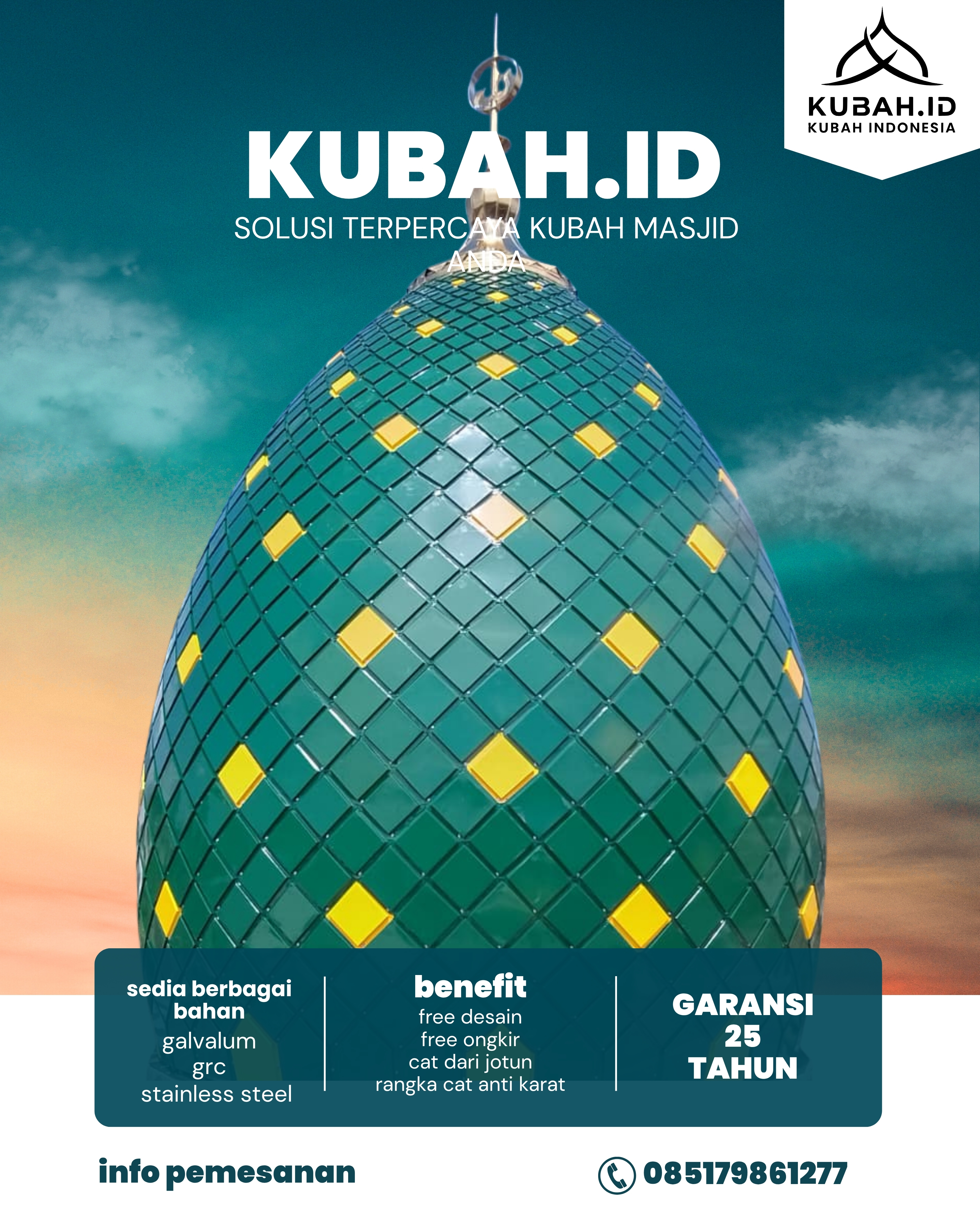 KUBAH MASJID HARGA TERJANGKAU DI KEC BAKAUHENI, KAB LAMPUNG SELATAN, LAMPUNG (WA: 085179861277)