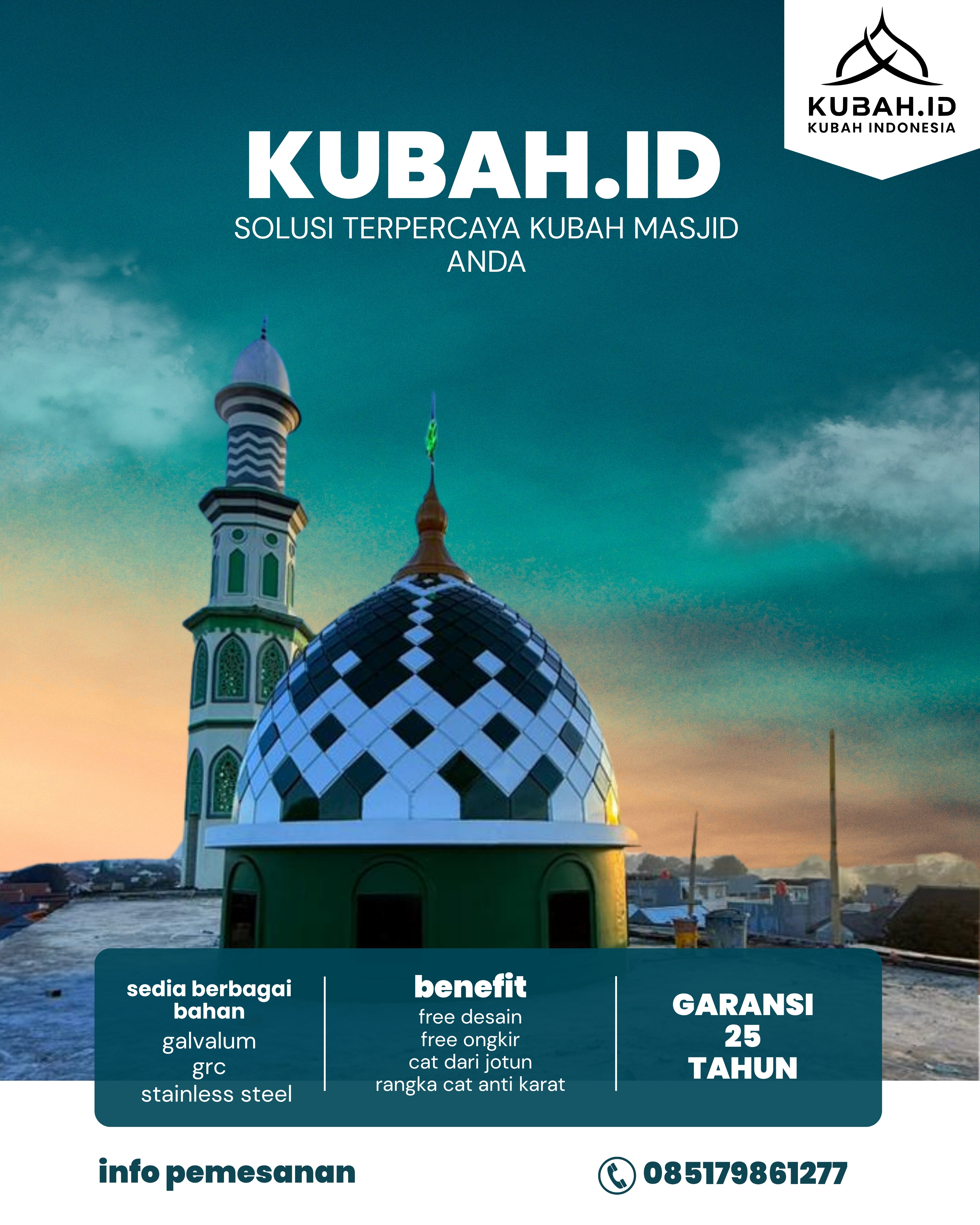 KUBAH MASJID HARGA TERJANGKAU DI KEC SAKO, KOTA PALEMBANG, SUMATERA SELATAN (WA: 085179861277)