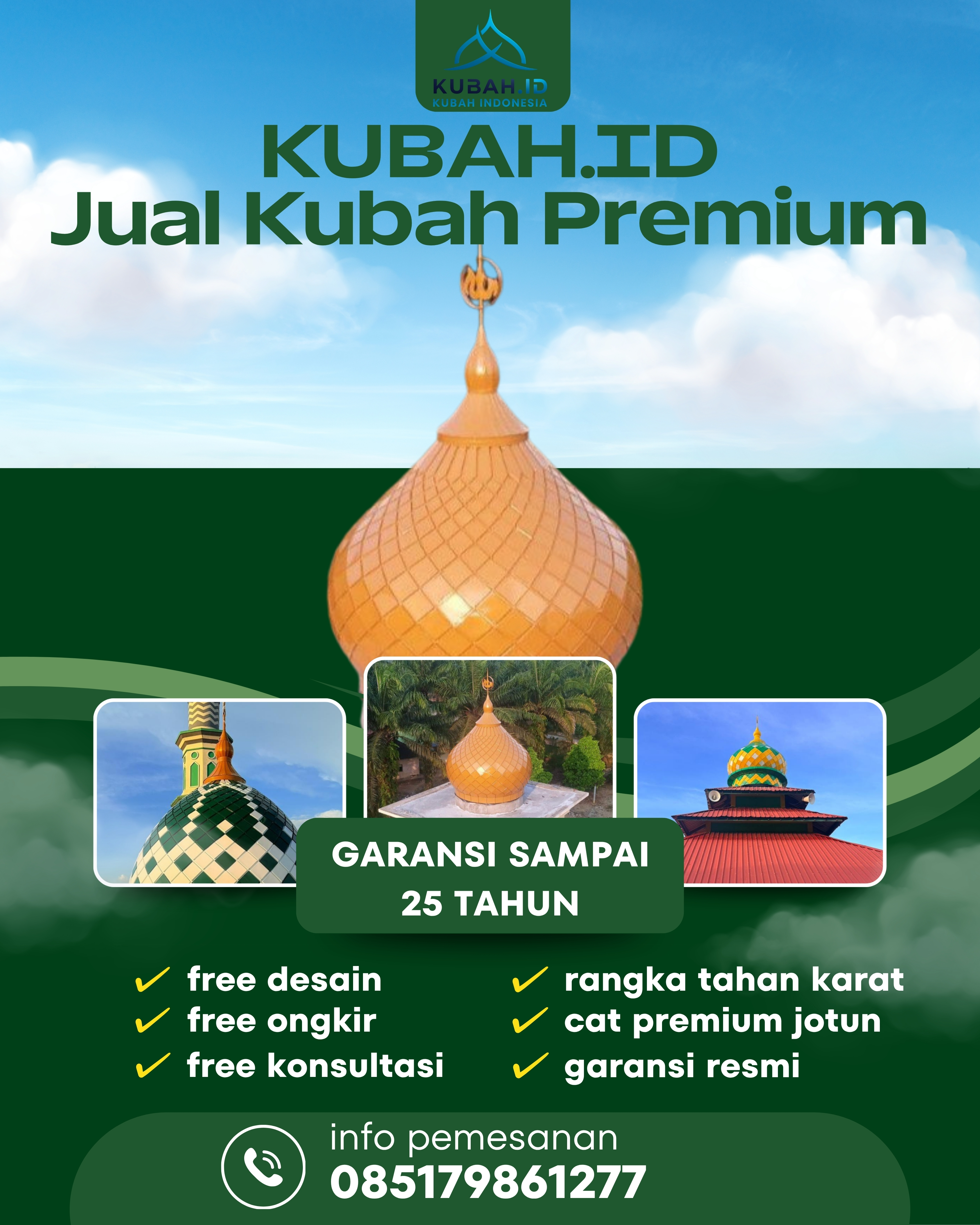 KUBAH MASJID HARGA TERJANGKAU DI KEC LABUHAN DELI, KAB DELI SERDANG, SUMATERA UTARA (WA: 085179861277)