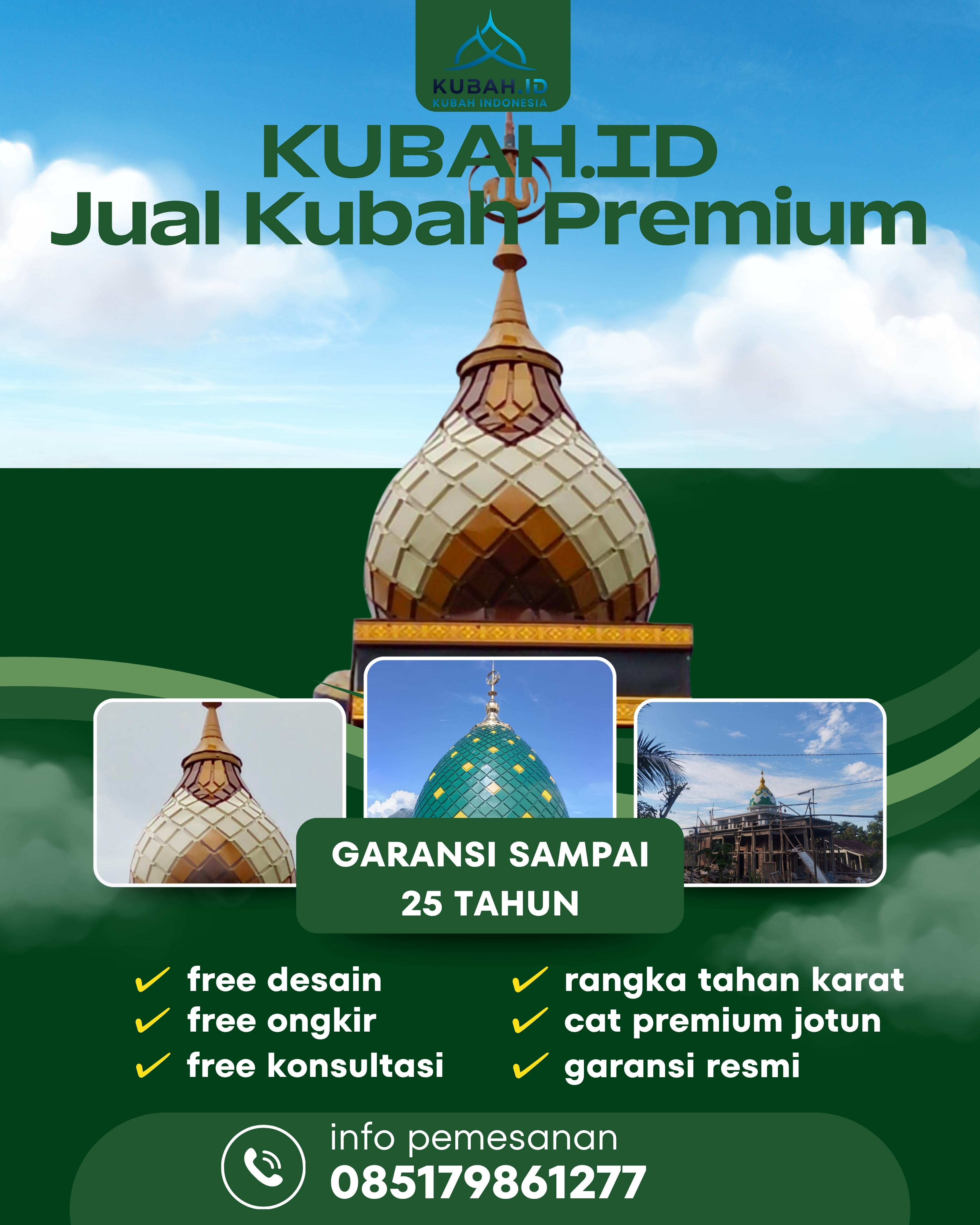 JUAL KUBAH MASJID PREMIUM DI KEC BIRU-BIRU, KAB DELI SERDANG, SUMATERA UTARA (WA: 085179861277)