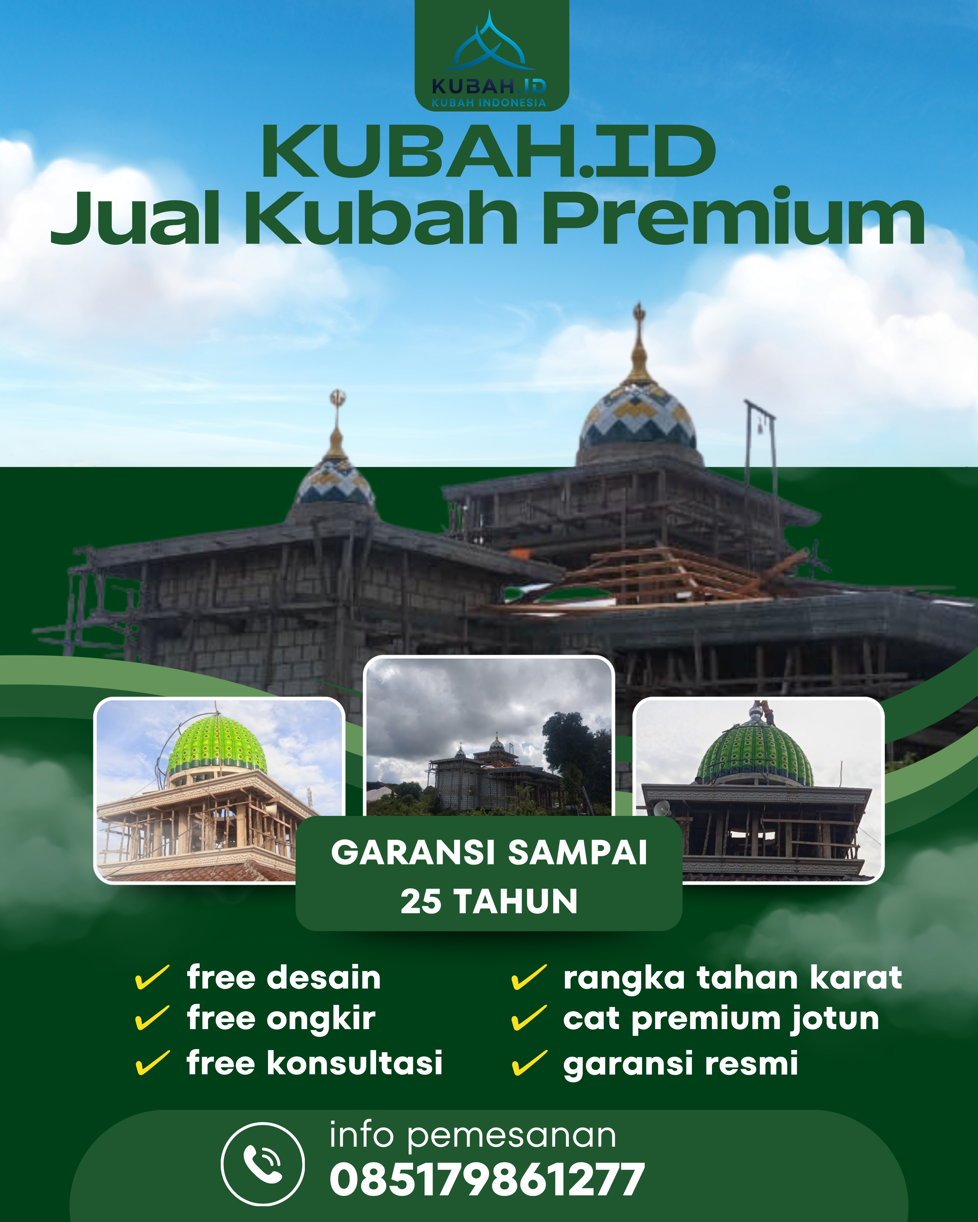 PABRIK KUBAH MASJID MODERN DI KEC BANDAR, KAB SIMALUNGUN, SUMATERA UTARA (WA: 085179861277)