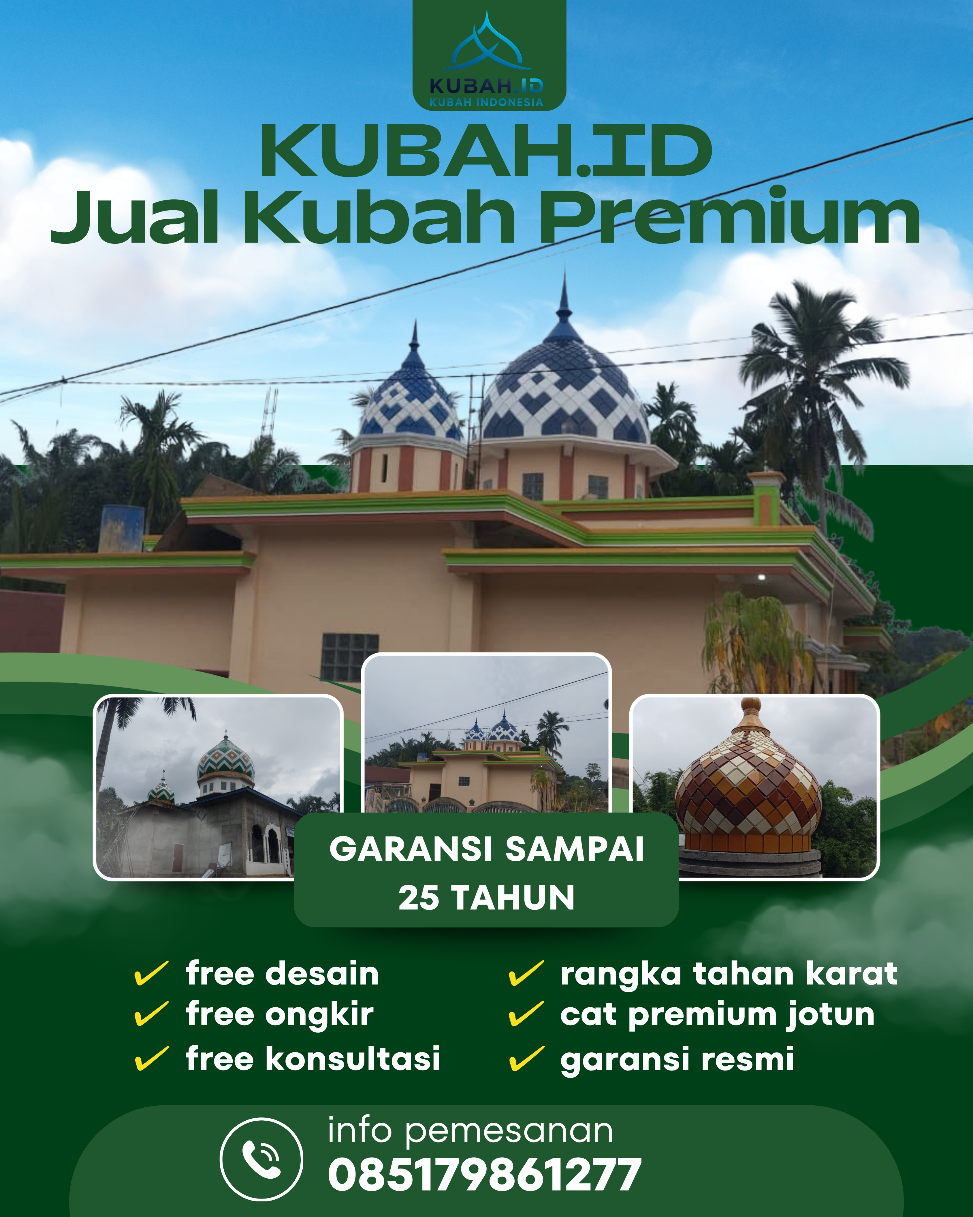 KUBAH MASJID HARGA TERJANGKAU DI KEC BATANG KUIS, KAB DELI SERDANG, SUMATERA UTARA (WA: 085179861277)
