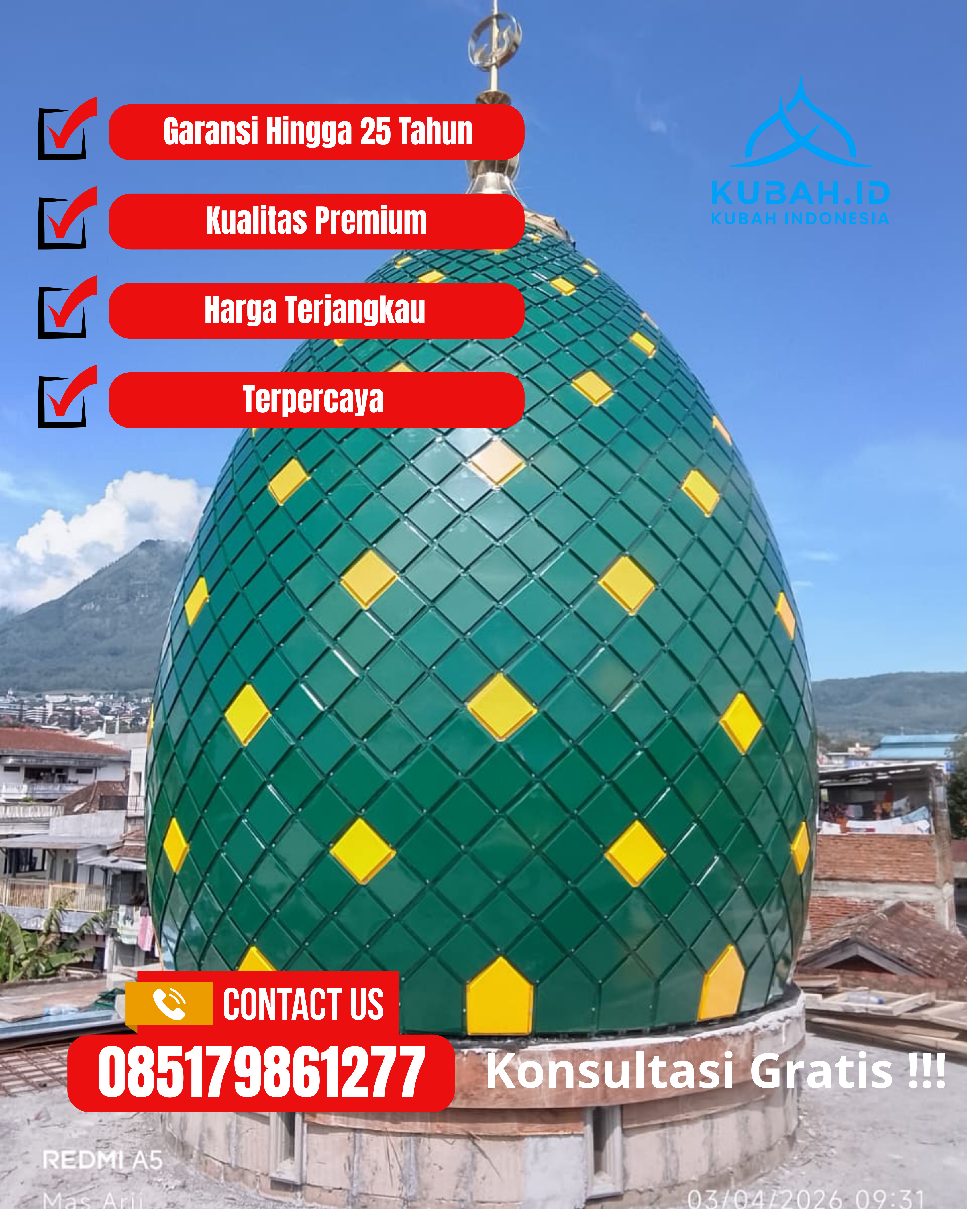 JUAL KUBAH MASJID TAHAN LAMA DI KEC PANAKKUKANG, KOTA MAKASSAR, SULSEL (WA: 085179861277)