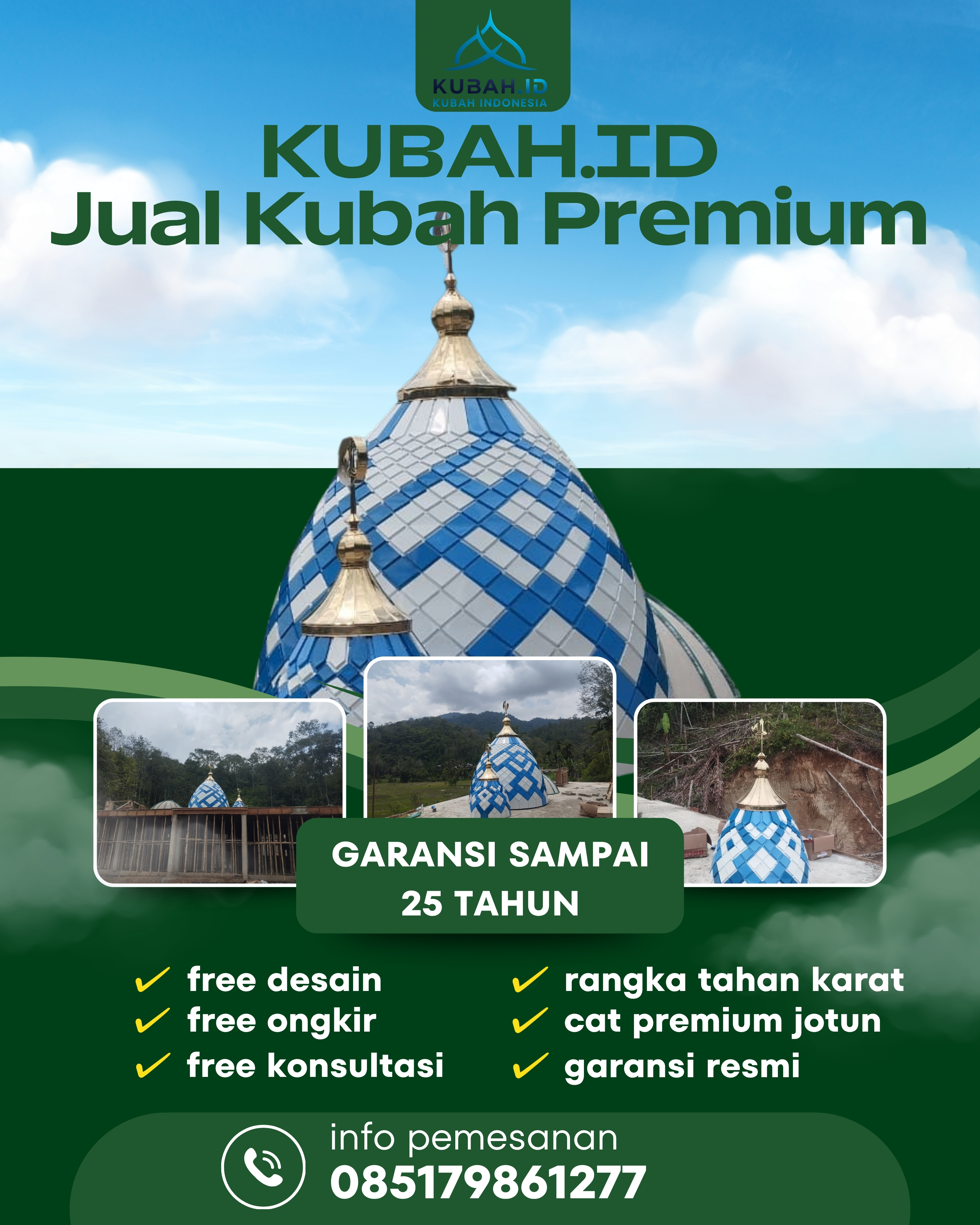 KUBAH MASJID HARGA TERJANGKAU DI KEC BATANG KUIS, KAB DELI SERDANG, SUMATERA UTARA (WA: 085179861277)