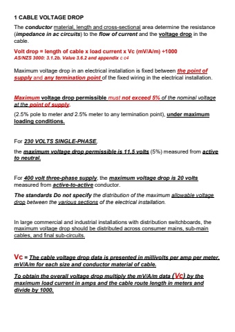 Electrical Cable Size Selection