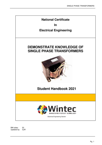 Single Phase Transformers 2021