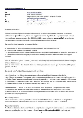 20260810 -  Lettre de relance AR 24 Ouvrage Hydraulique