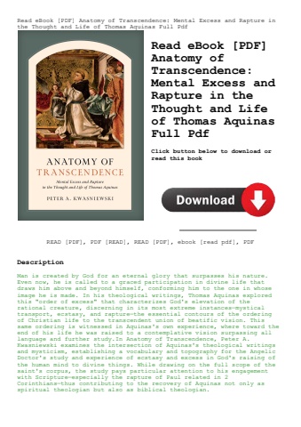 read ebook [pdf] anatomy of transcendence mental excess and rapture in the thought and life of thoma