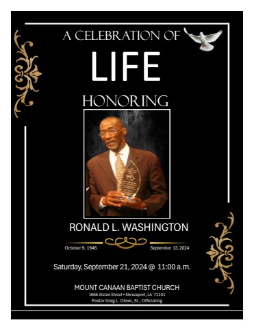 Ronald Washington Homegoing Program Sept 2024