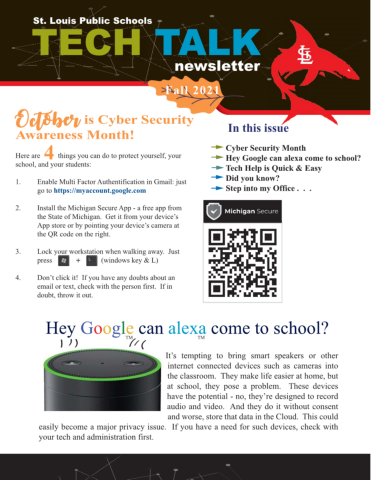 St. Louis Public Schools Tech Talk Newsletter Fall 2021